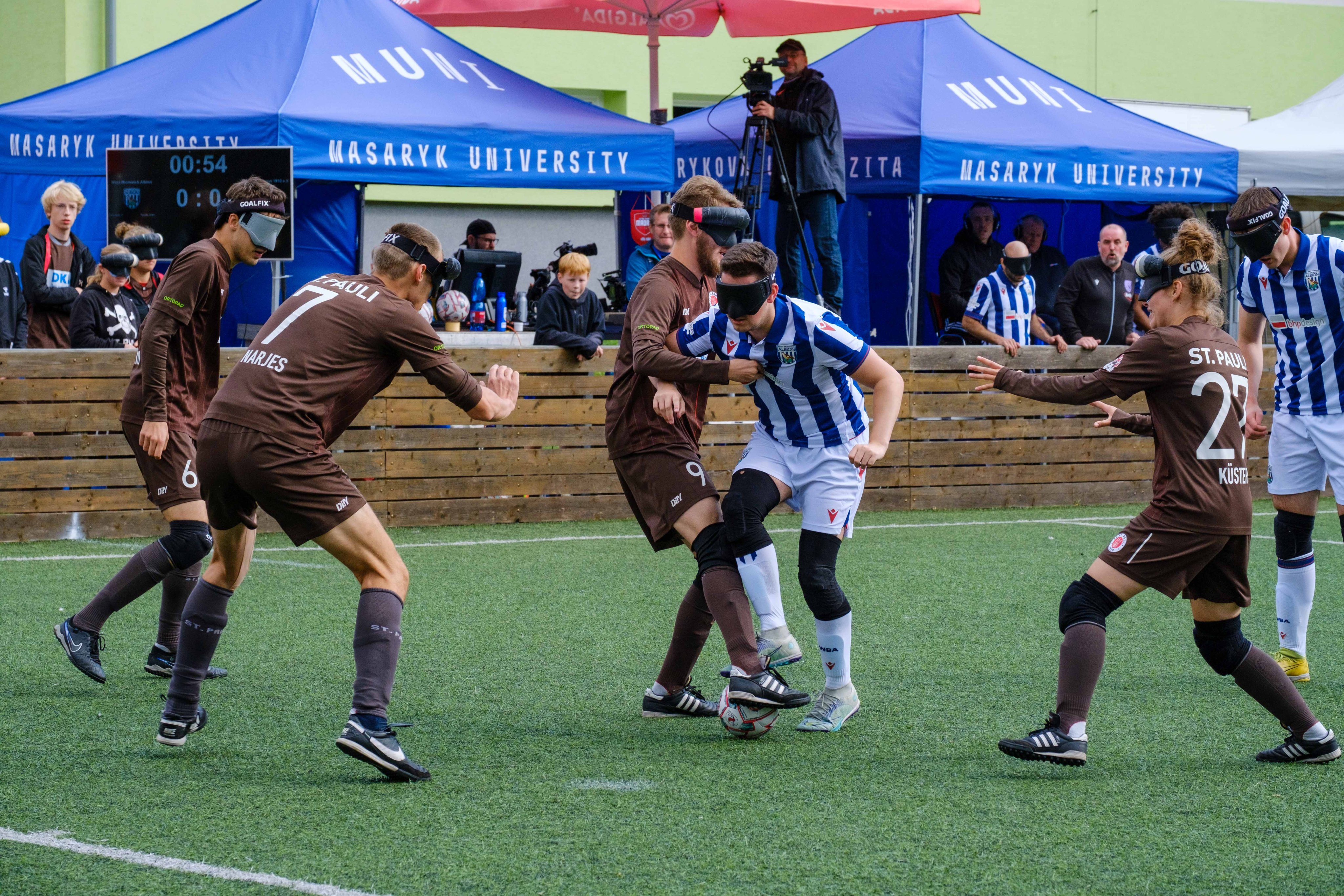 Albion Blind players compete for the ball against St Pauli.