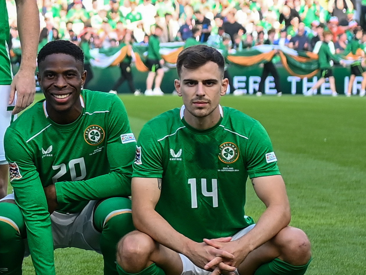 Jayson Molumby lining up for Ireland's team photo before playing England