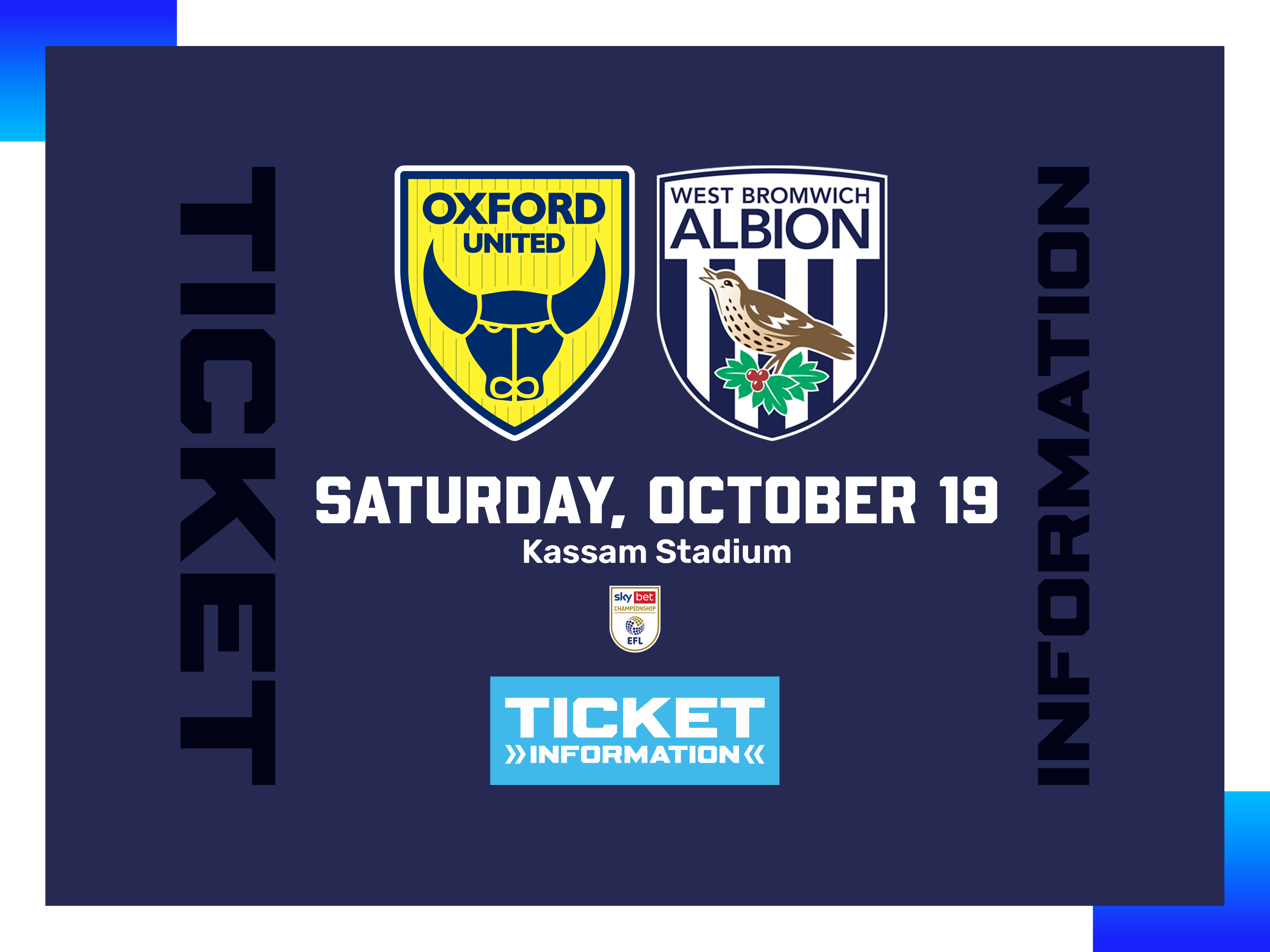 A ticket graphic displaying information for Albion's game at Oxford