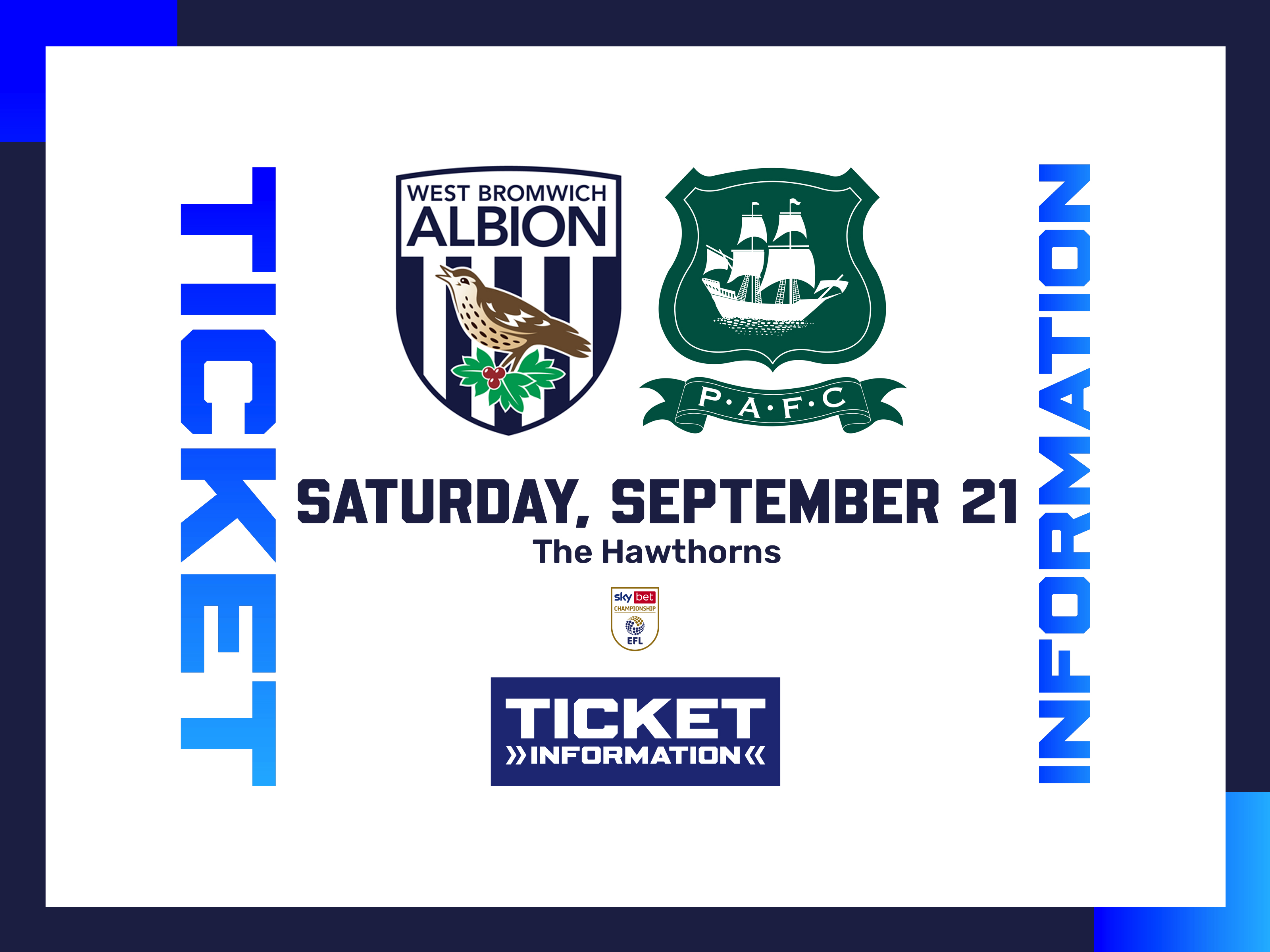 A ticket graphic displaying information for Albion's game against Plymouth