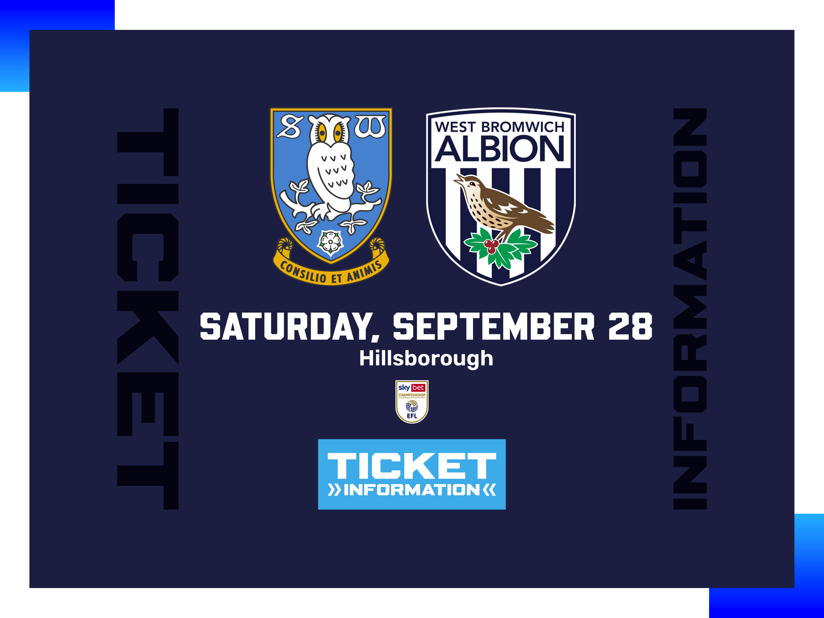 A ticket graphic displaying information for Albion's game against Sheffield Wednesday away