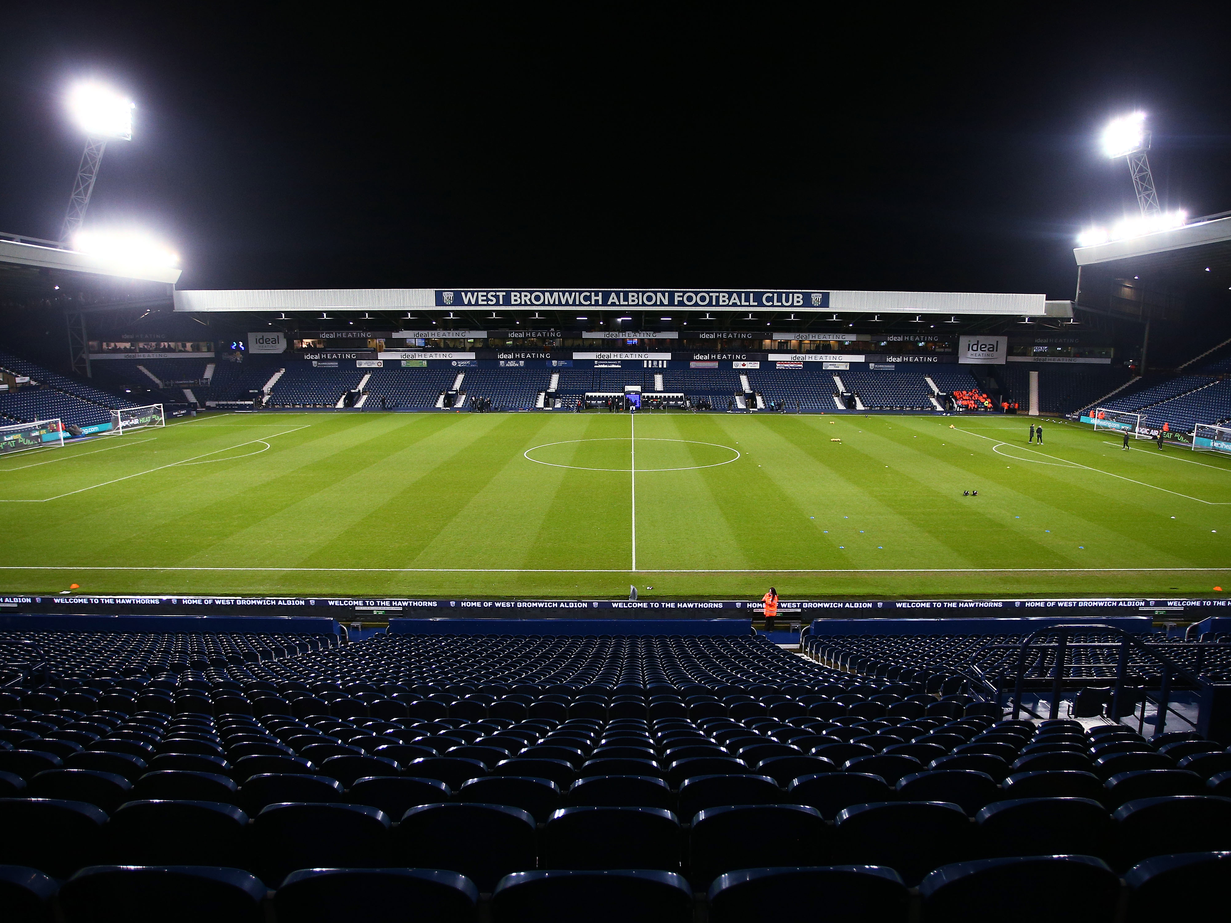 A general view of the West Stand at The Hawthorns at night shot from the East Stand 