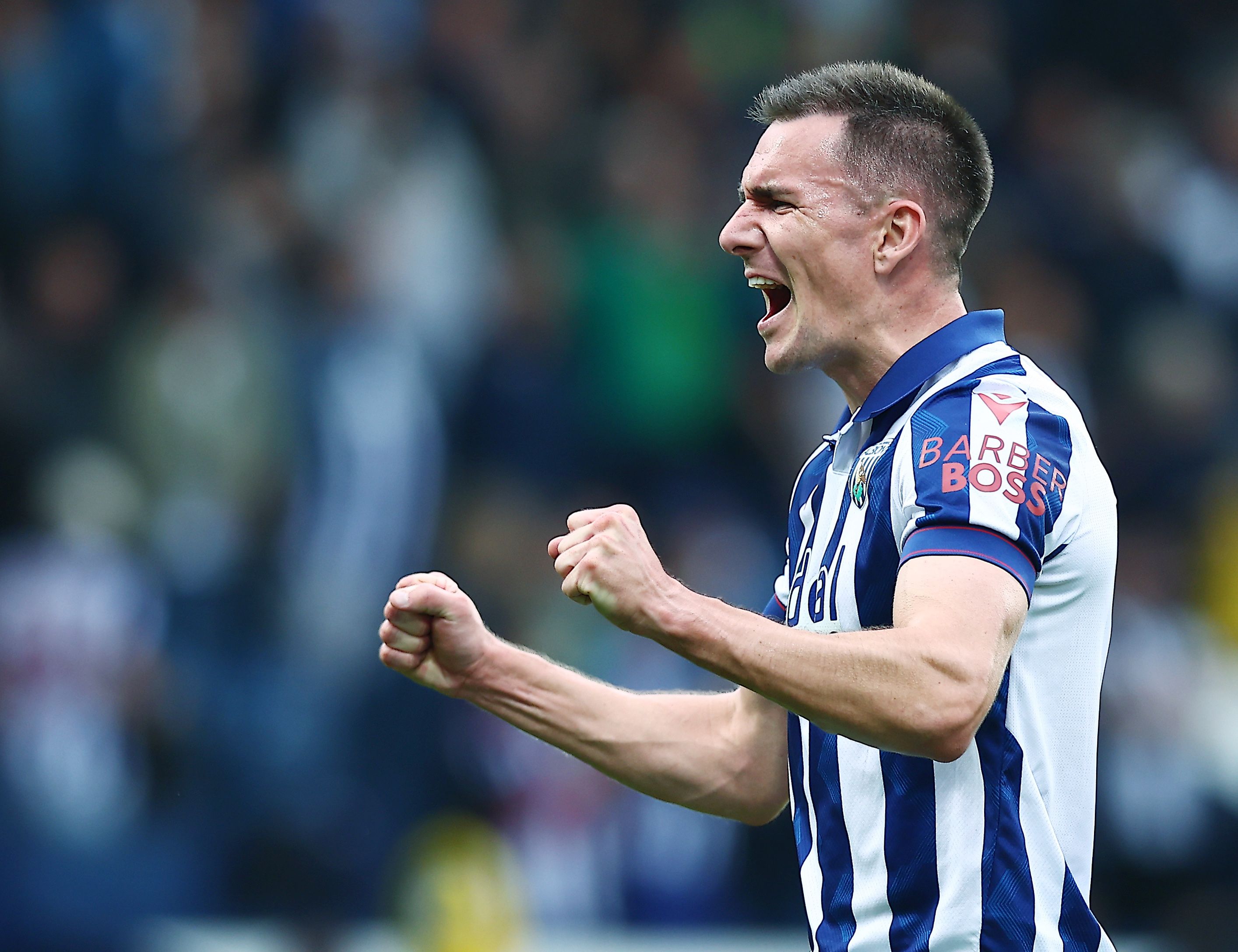 Jed Wallace celebrates at full-time against Plymouth 