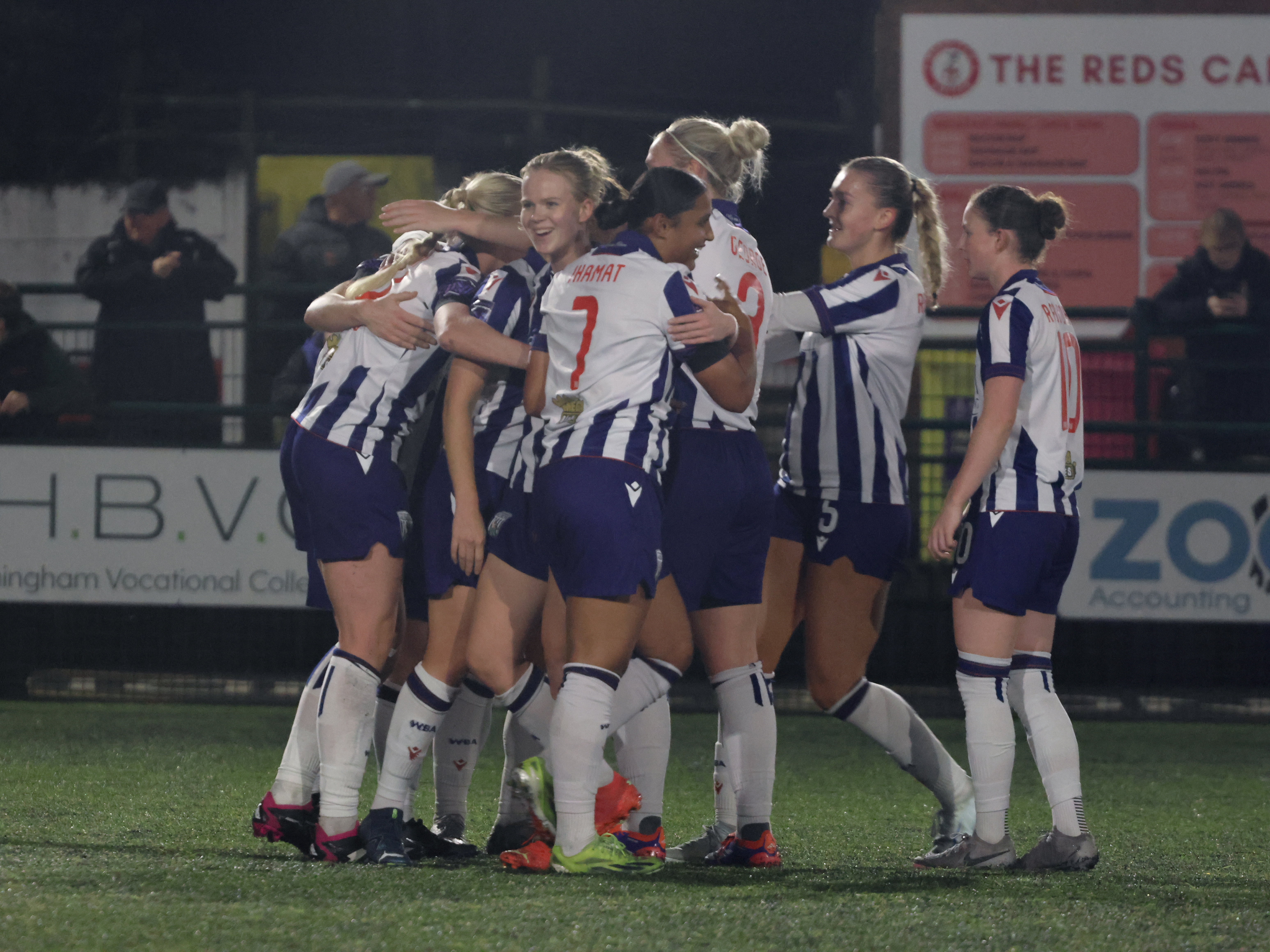 An Albion Women team celebration after a goal against Stourbridge