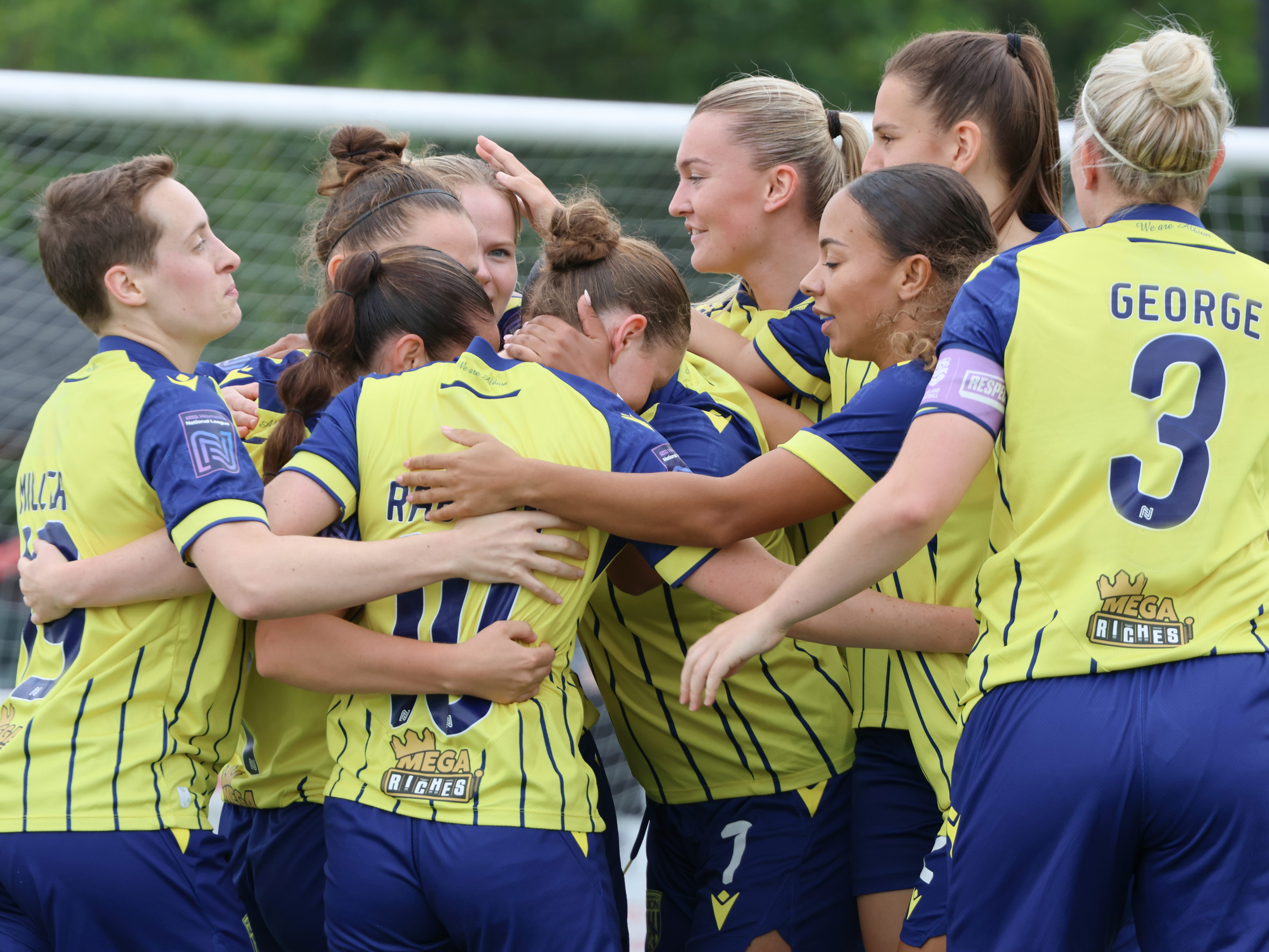 An image of Albion Women celebrating their goal against Derby County