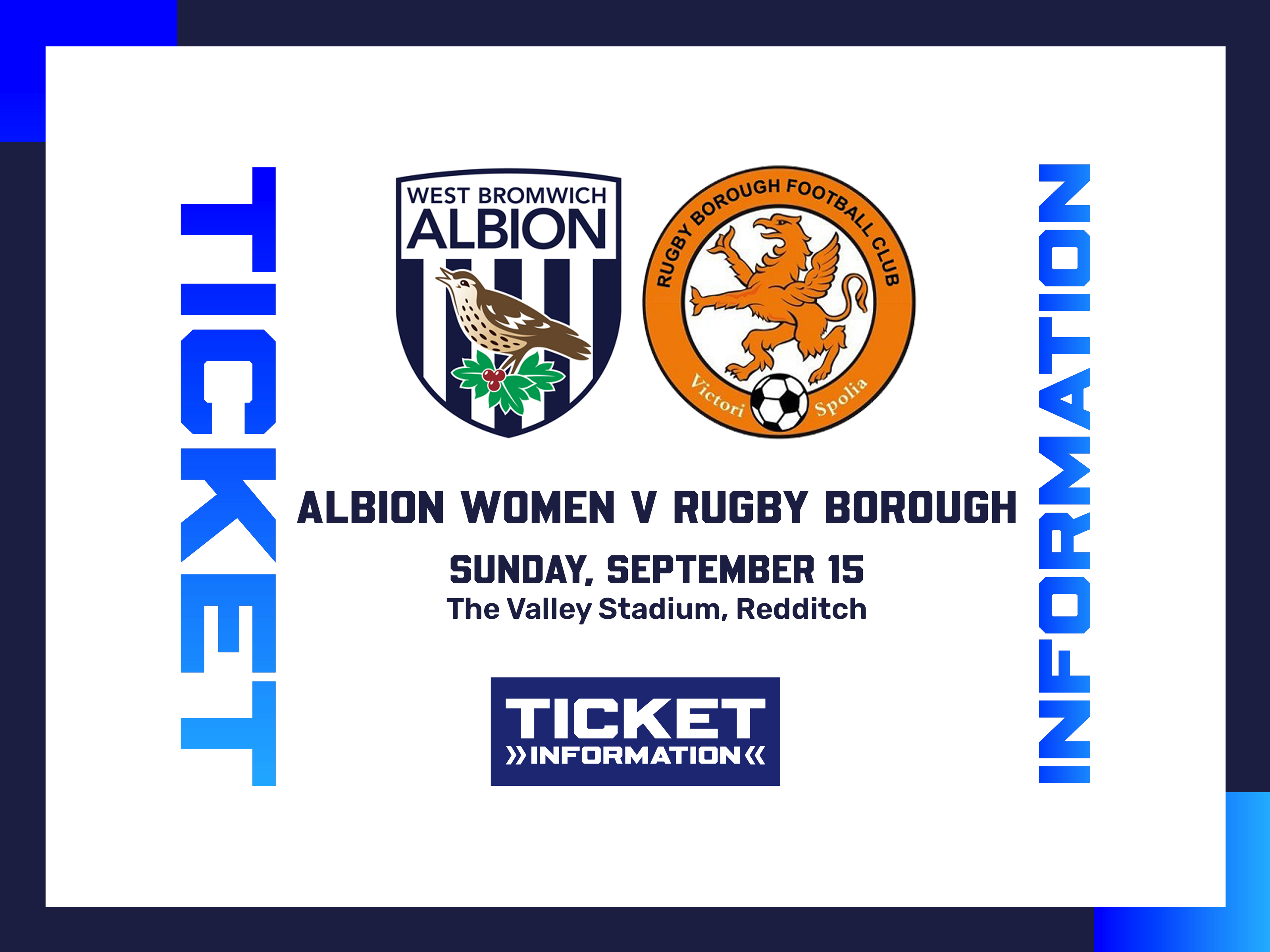 A ticket graphic displaying information for Albion Women's game against Rugby