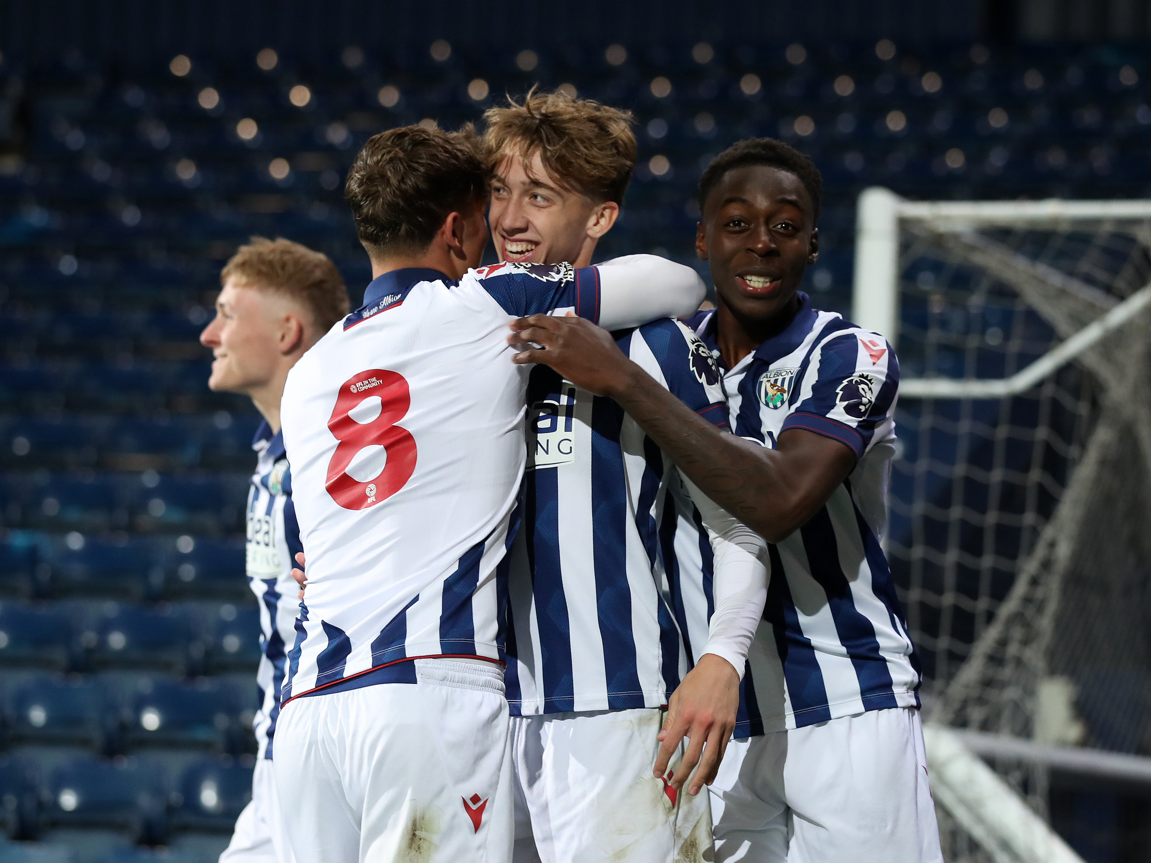 An image of Harry Whitwell celebrating a goal against Southampton PL2 with his teammates