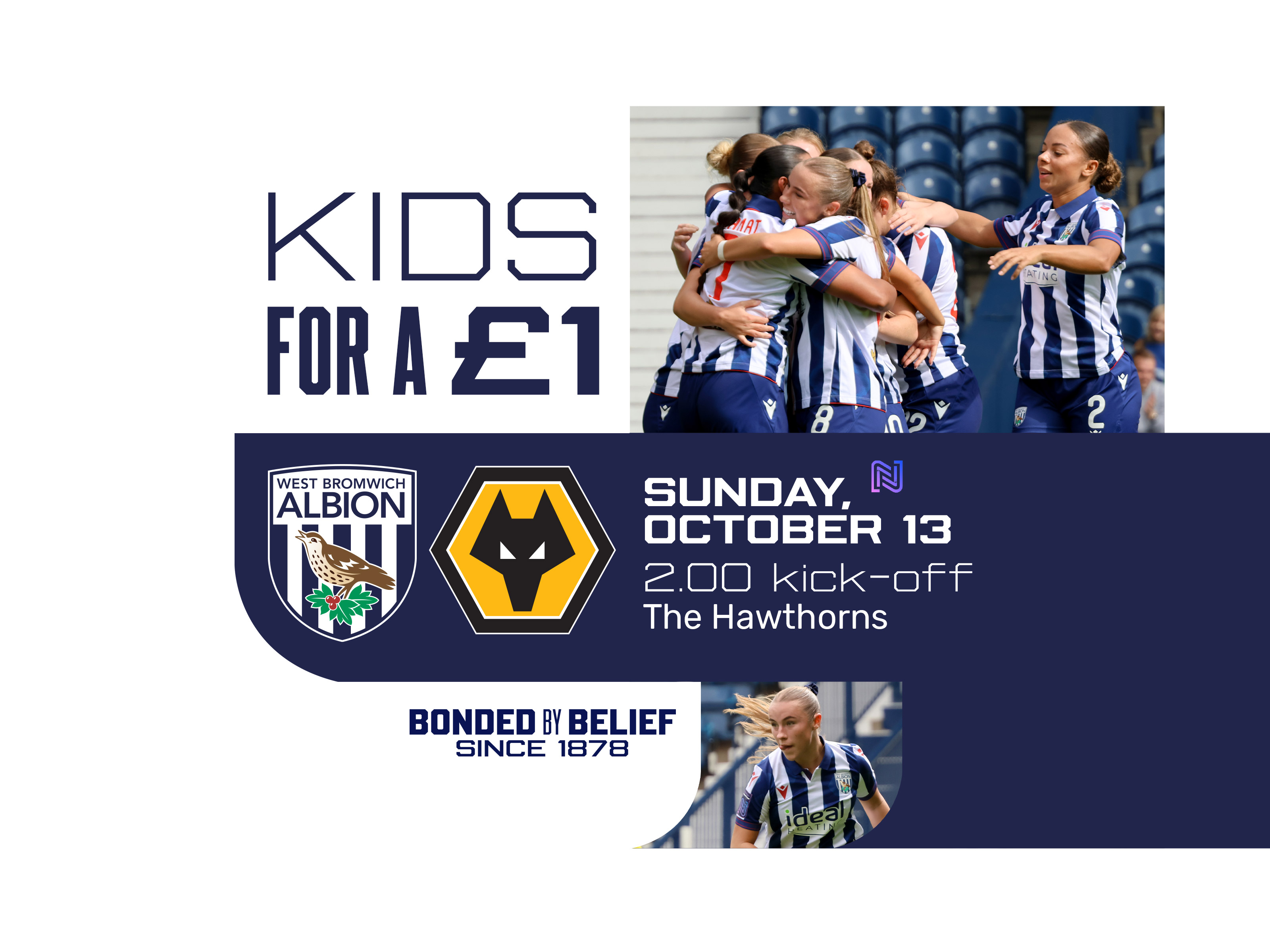 A graphic displaying information for Albion Women's game against Wolves at The Hawthorns in October