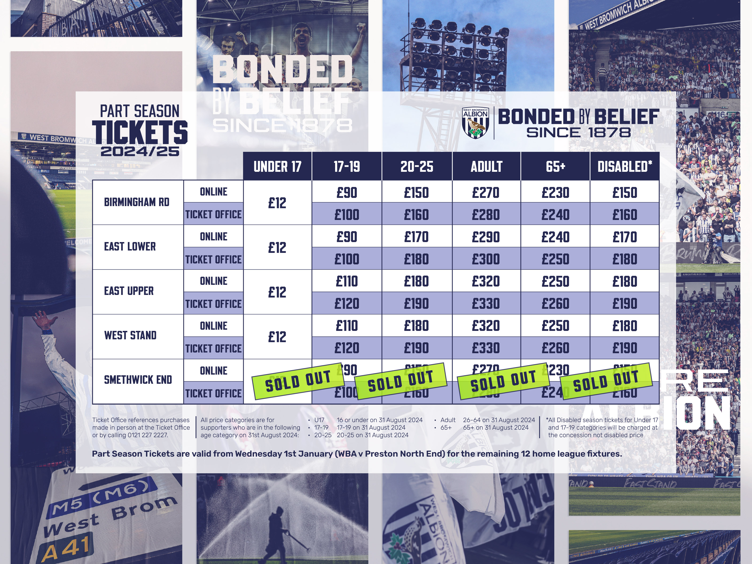 2024/25 Season Part Season Tickets Pricing Grid