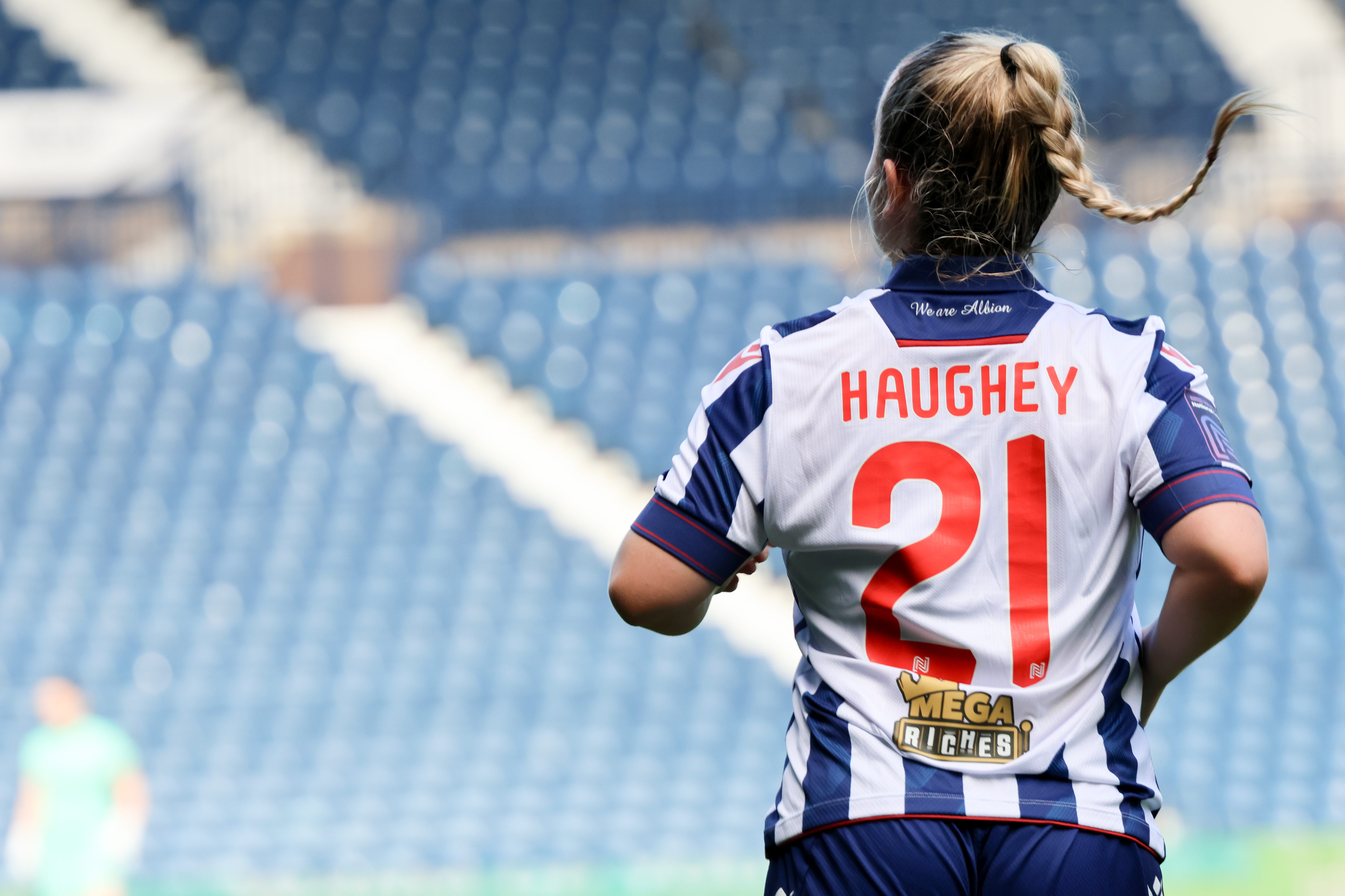 The name and number on the back of Ella Haughey's home shirt as she's in action for Albion Women