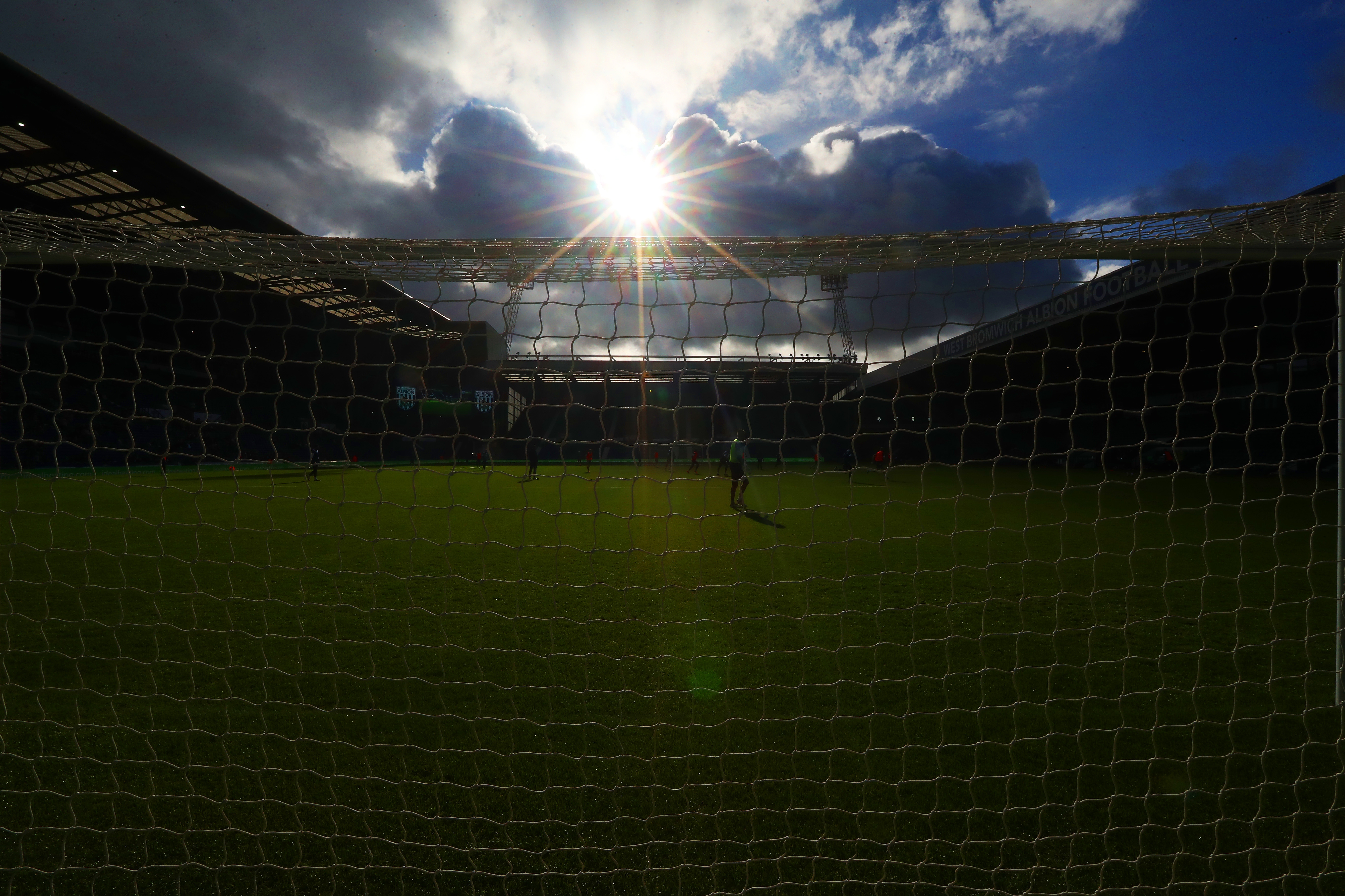 A wide view of The Hawthorns while Albion train