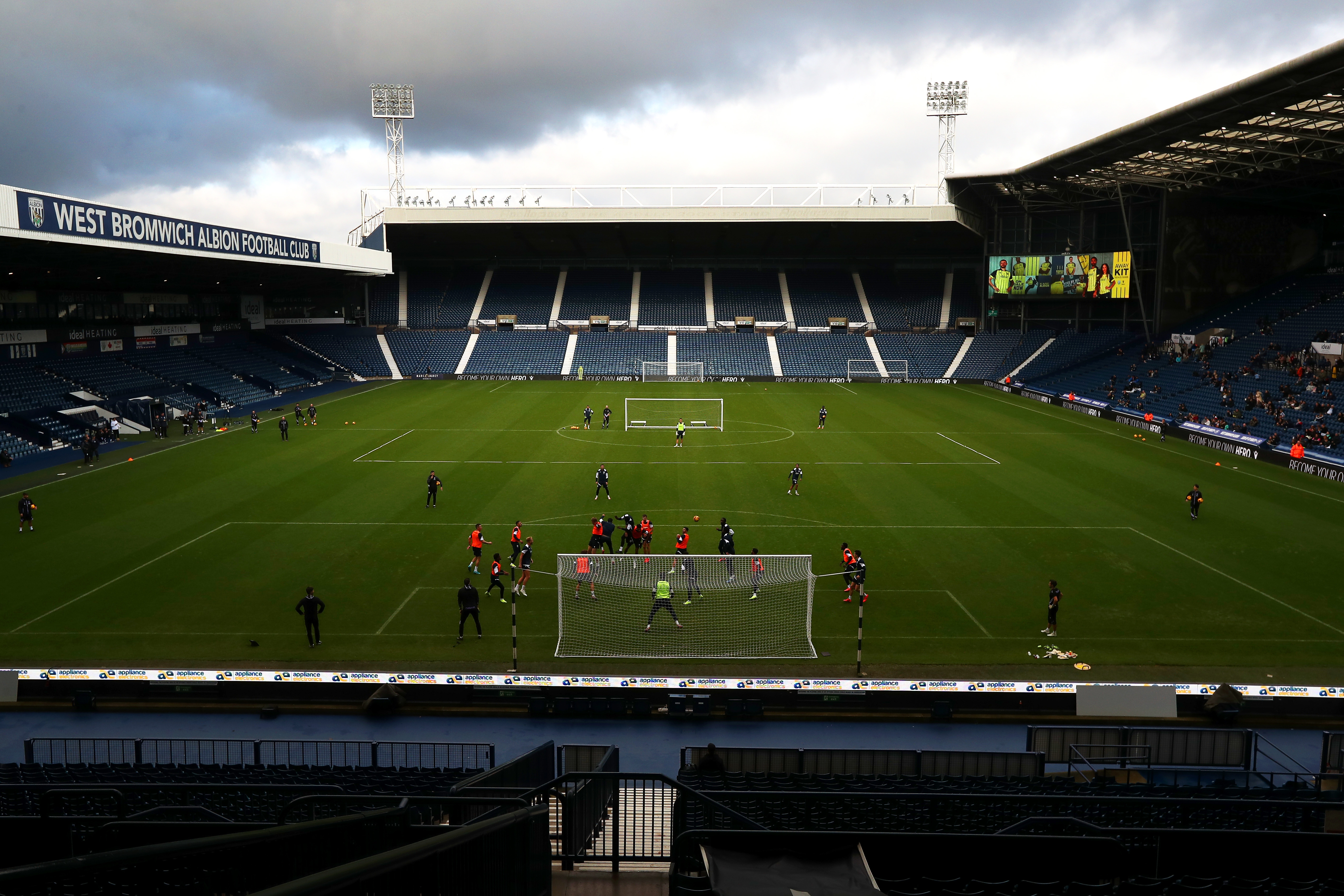 A wide view of The Hawthorns while Albion train