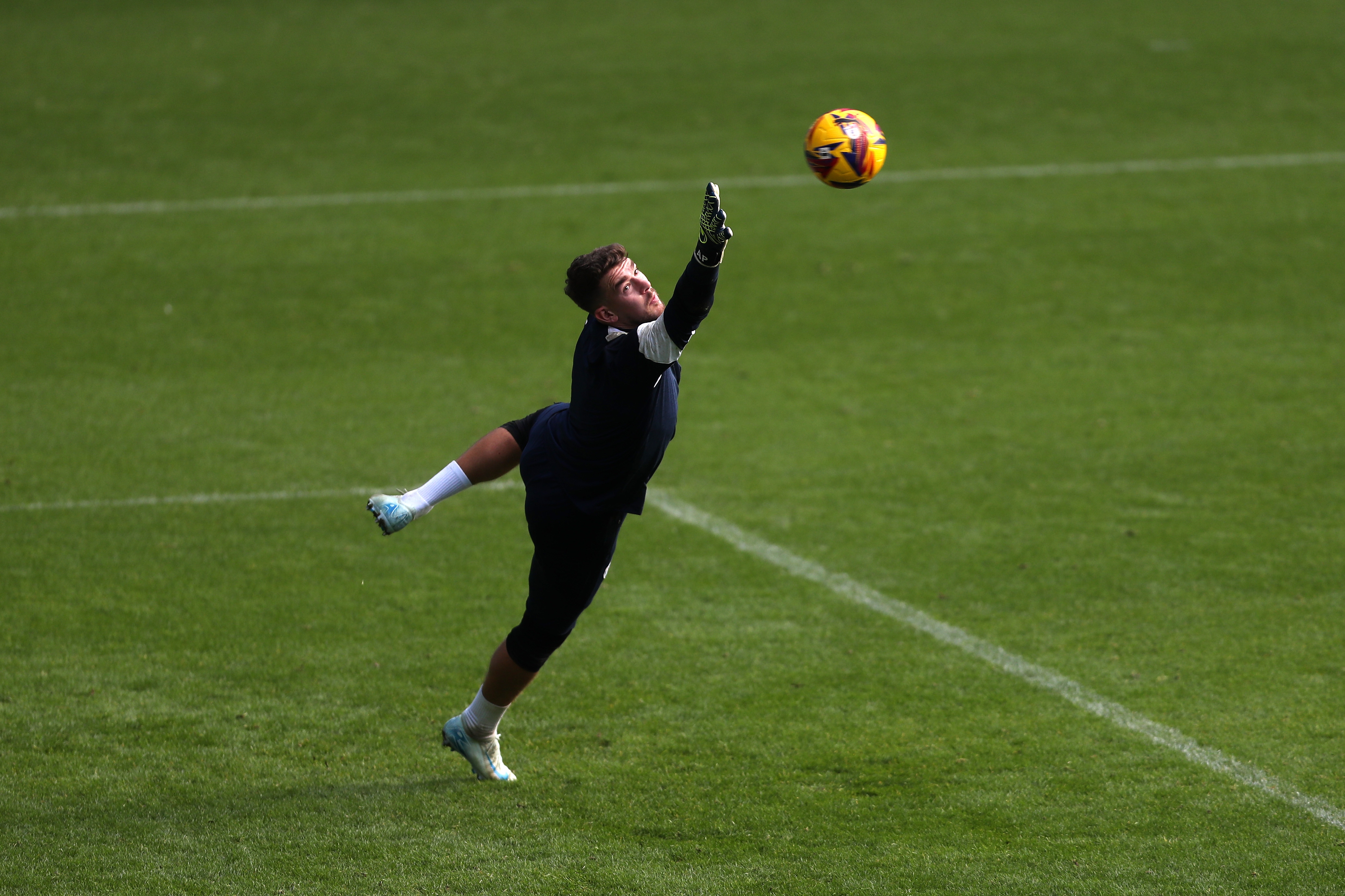 Alex Palmer attempting to make a save during a training session at The Hawthorns 