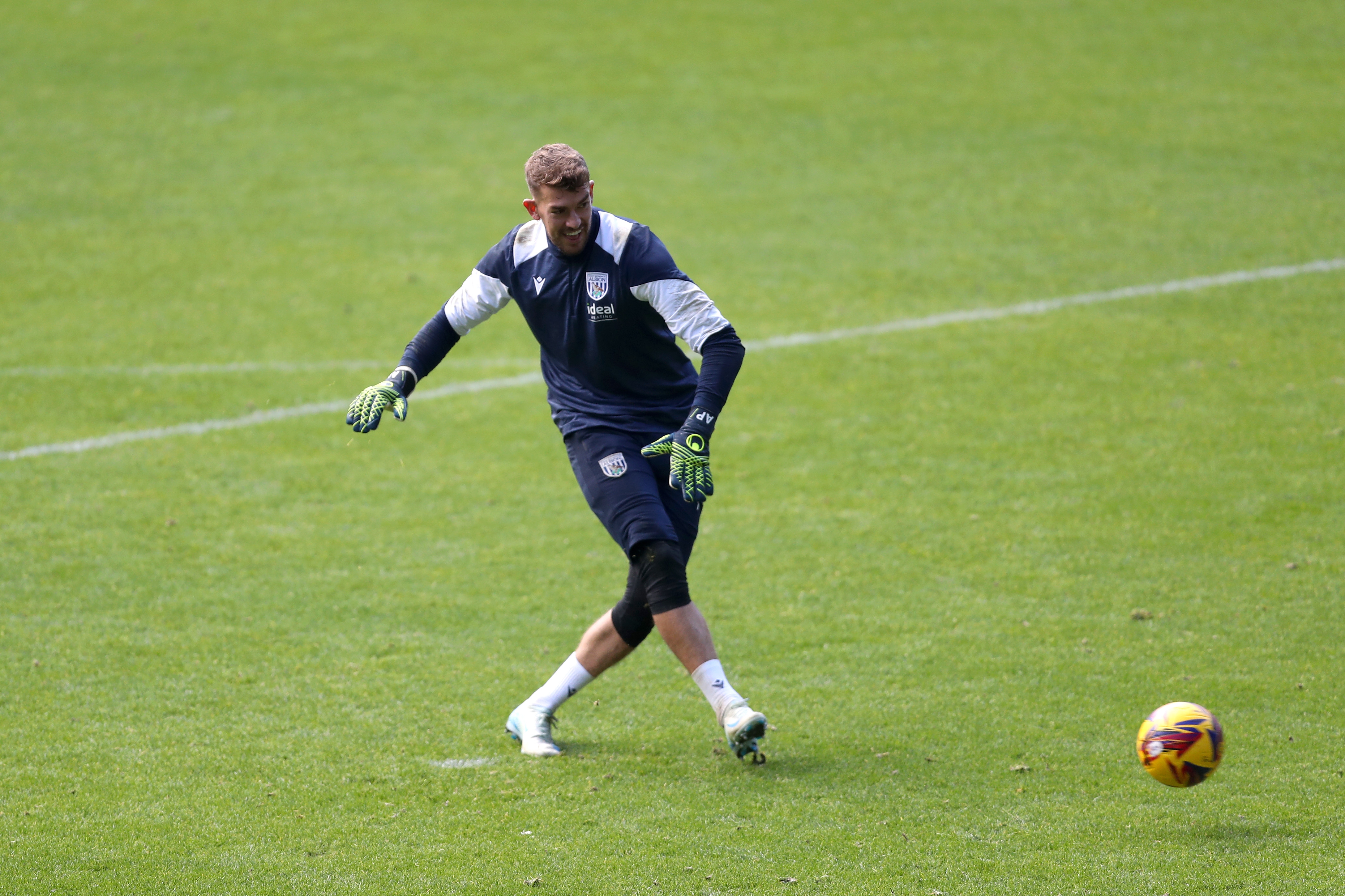 Alex Palmer passing the ball during a training session at The Hawthorns