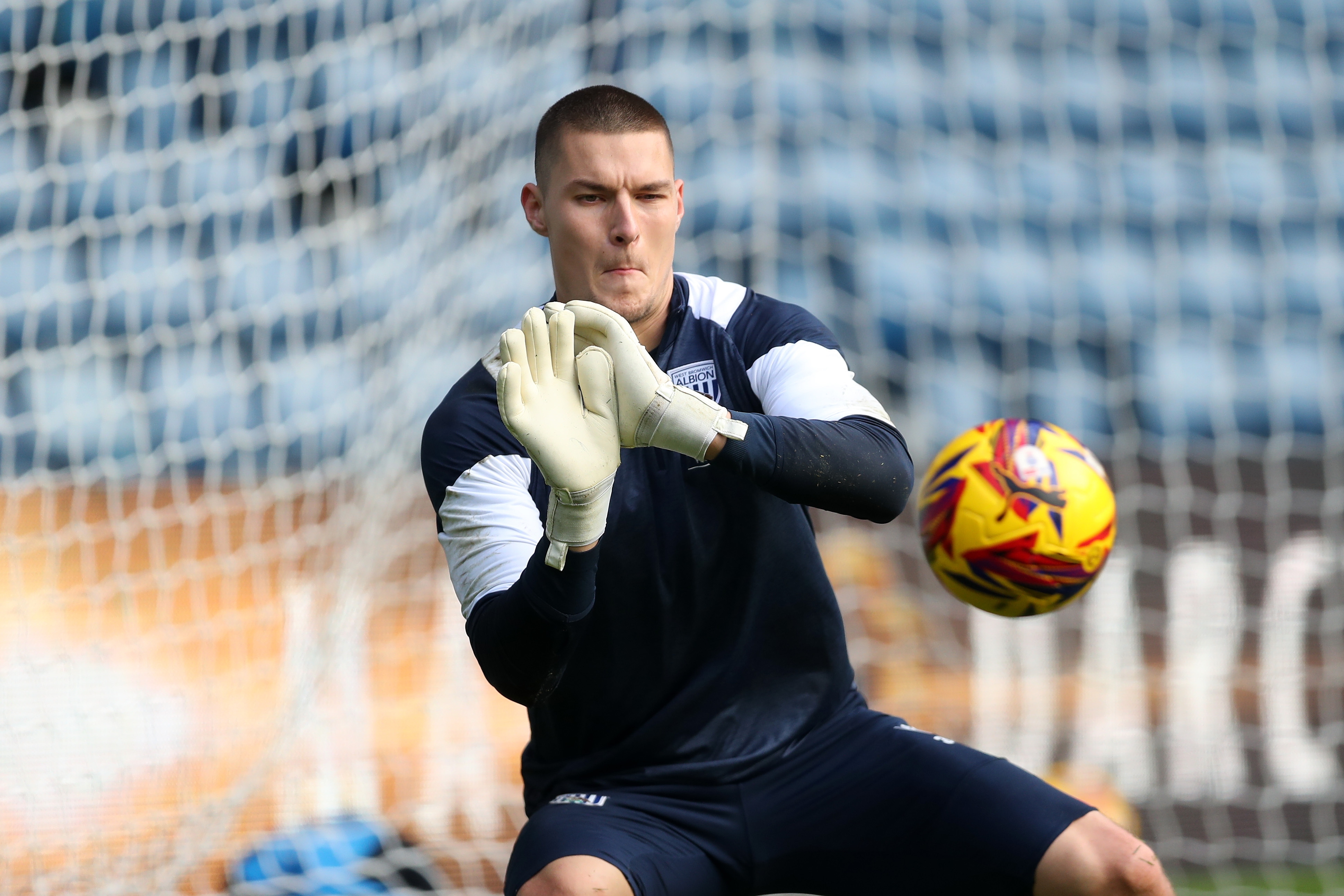 Ted Cann making a save during a training session at The Hawthorns