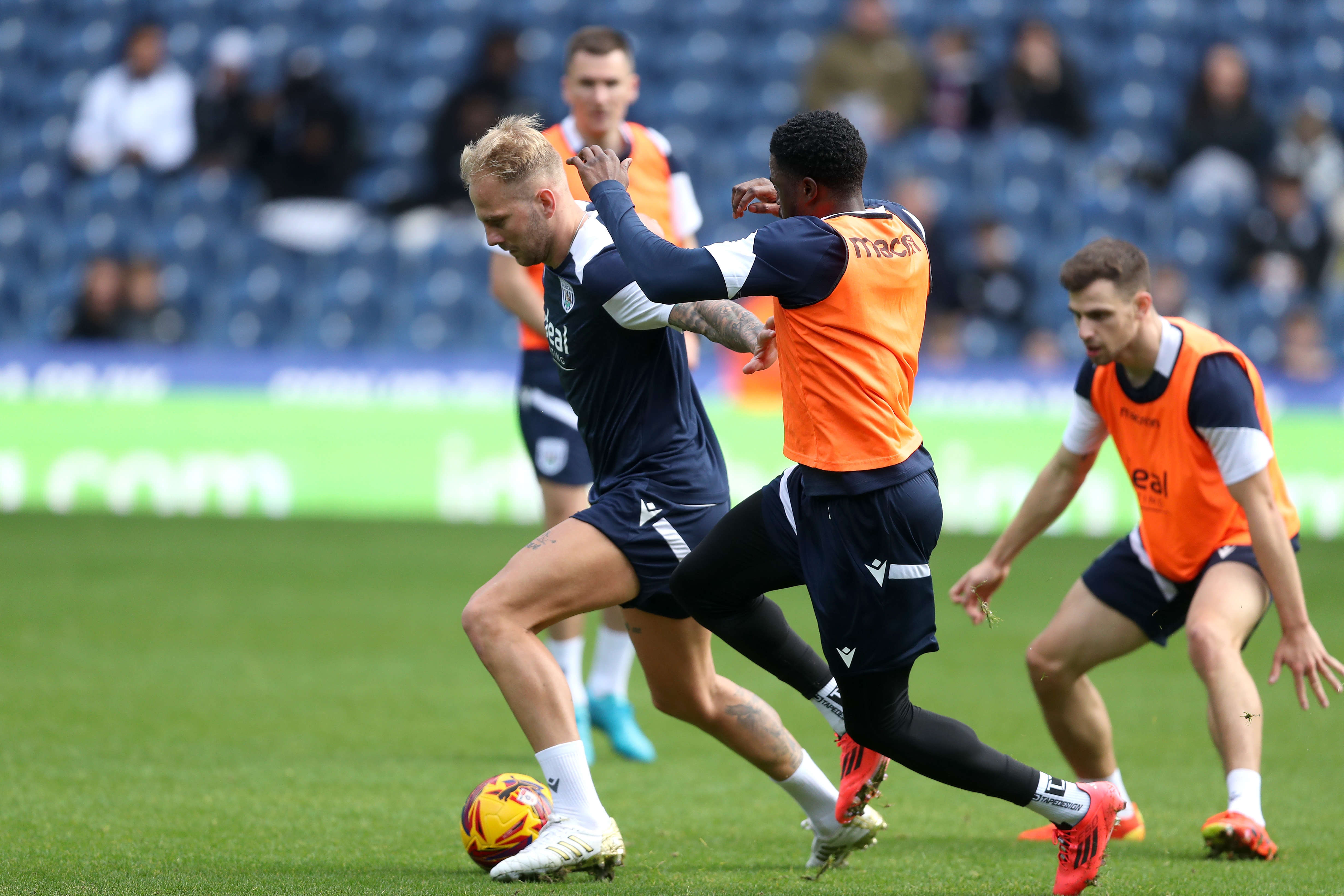 Uroš Račić on the ball during a training session at The Hawthorns