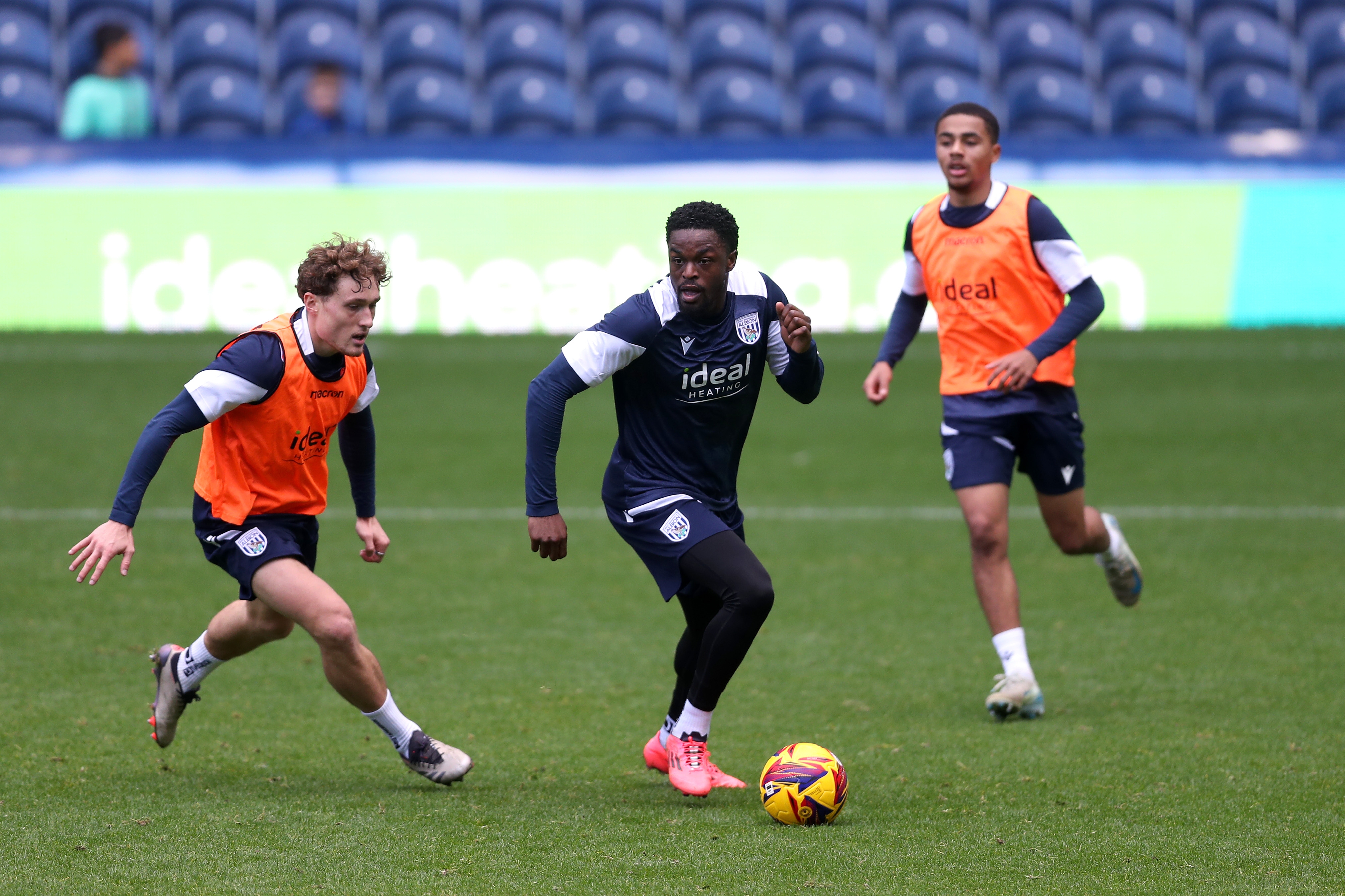 Josh Maja on the ball during a training session at The Hawthorns