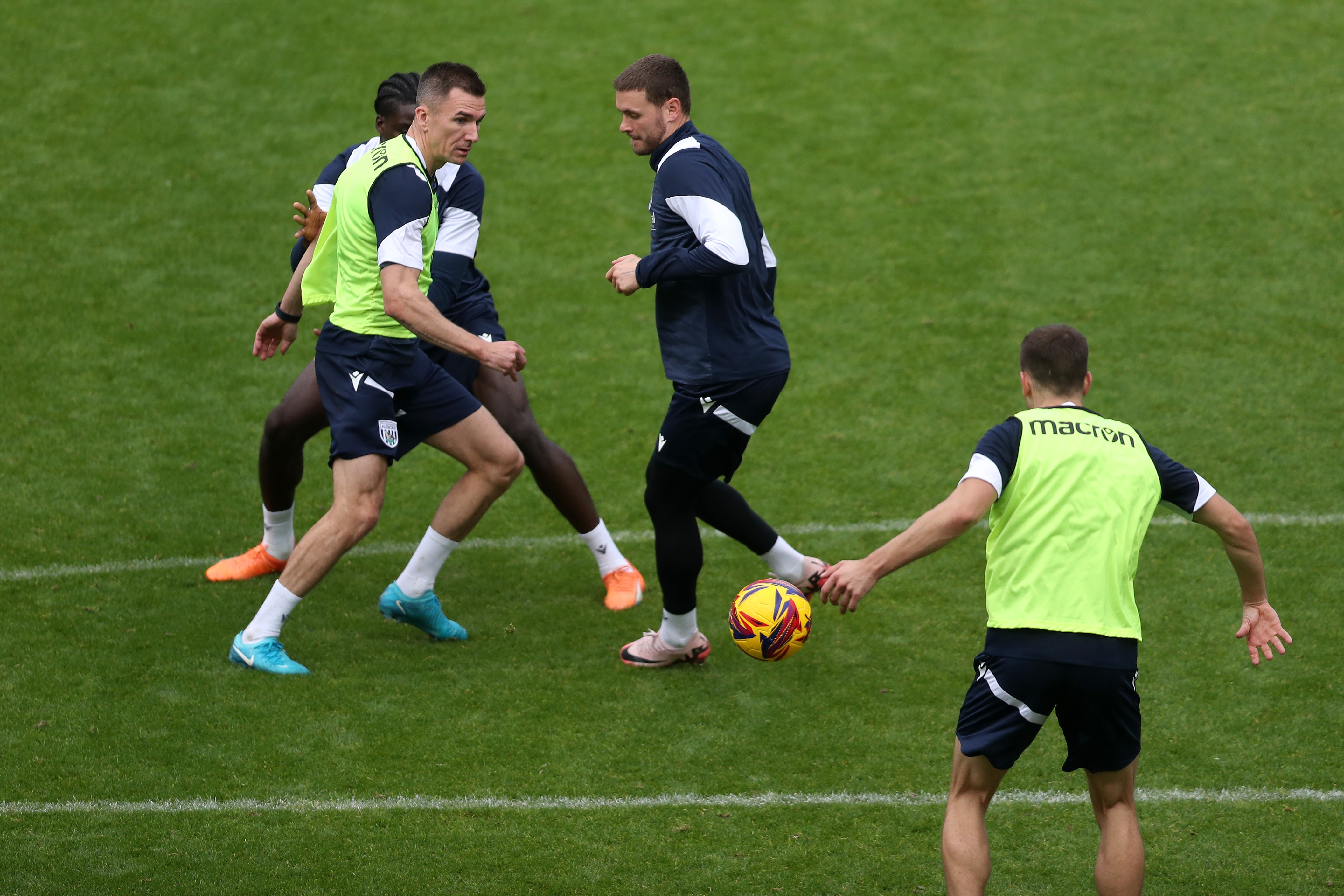 Several players fighting for the ball during a training session at The Hawthorns