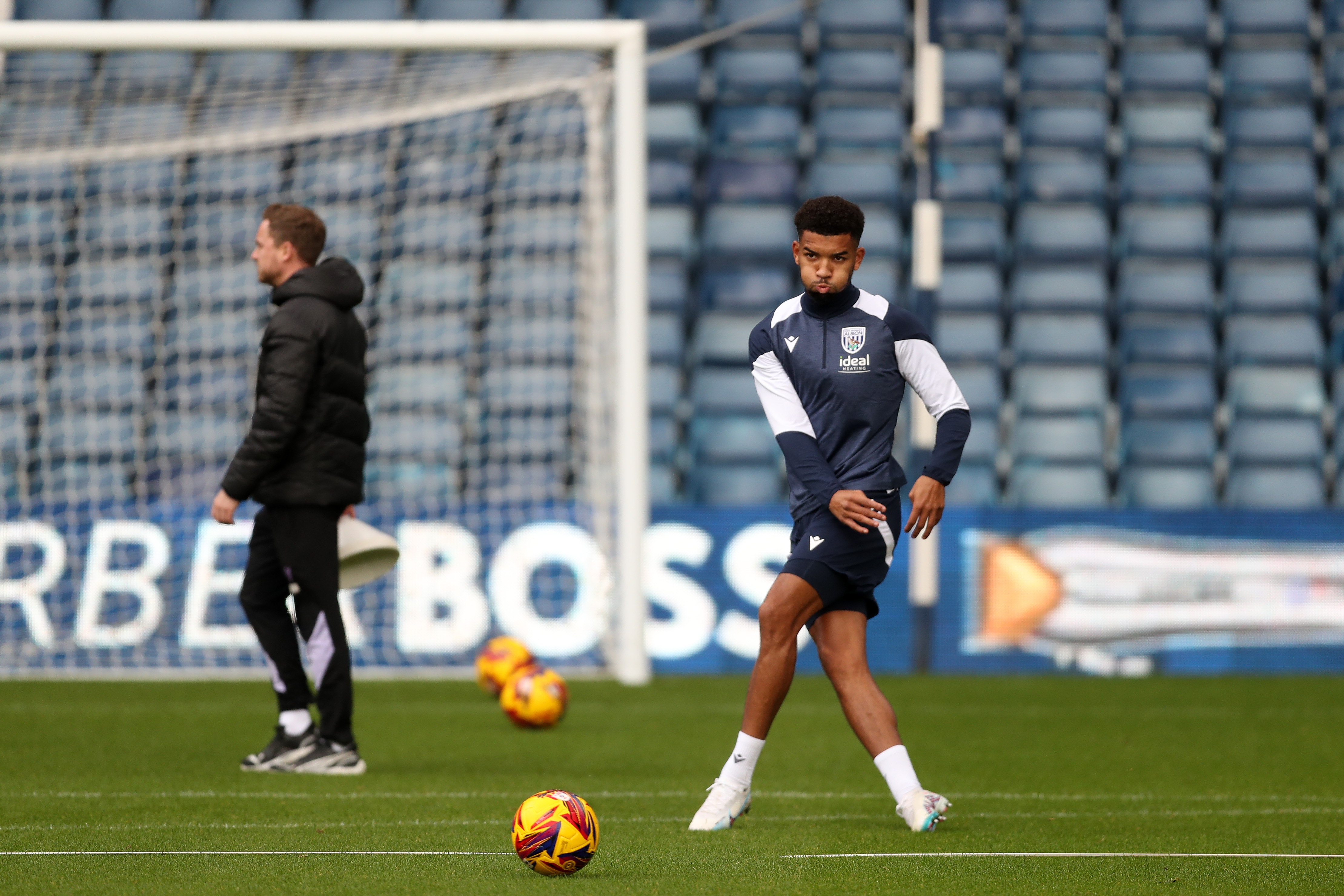 Mason Holgate on the ball during a training session at The Hawthorns