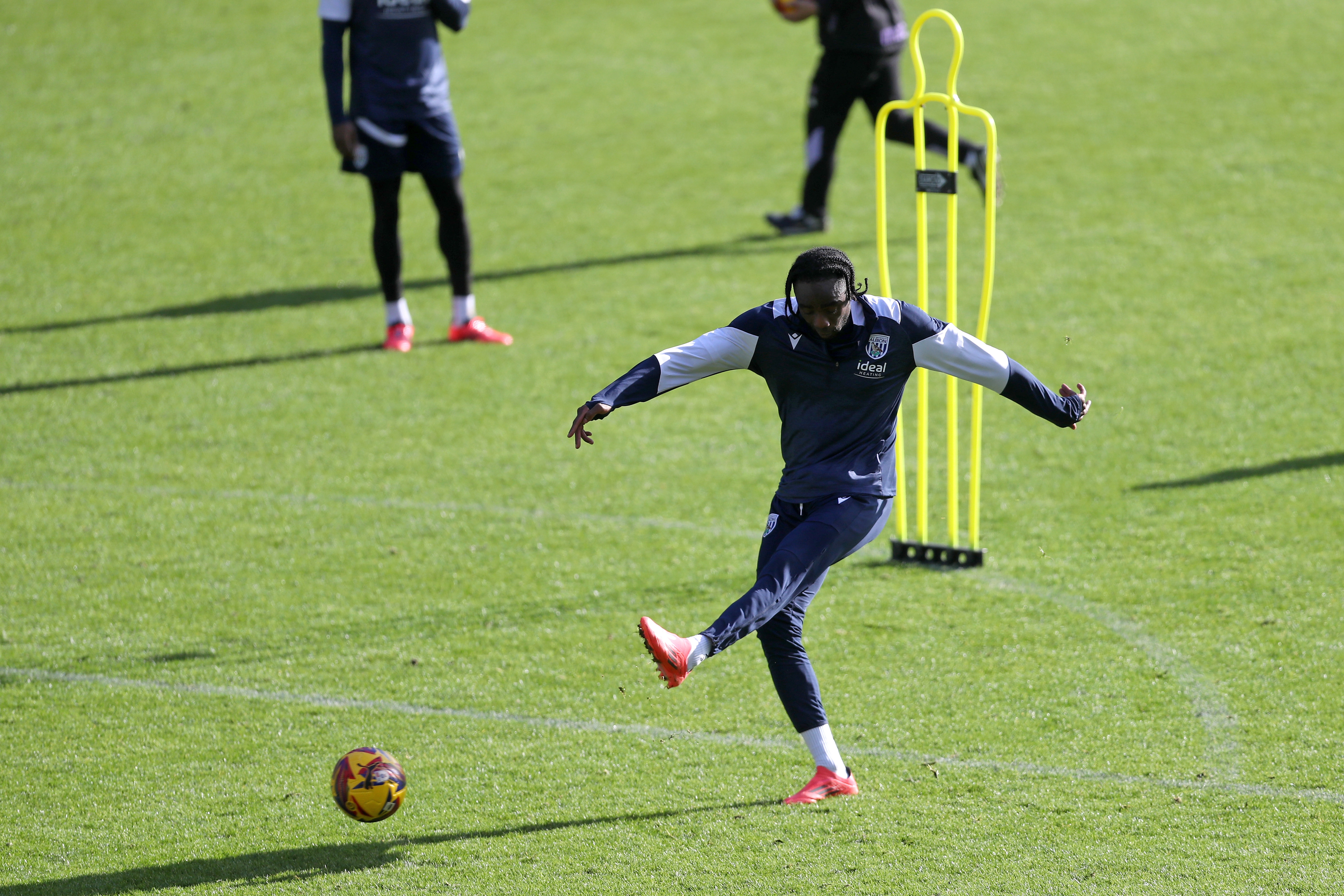 Devante Cole striking the ball during a training session at The Hawthorns