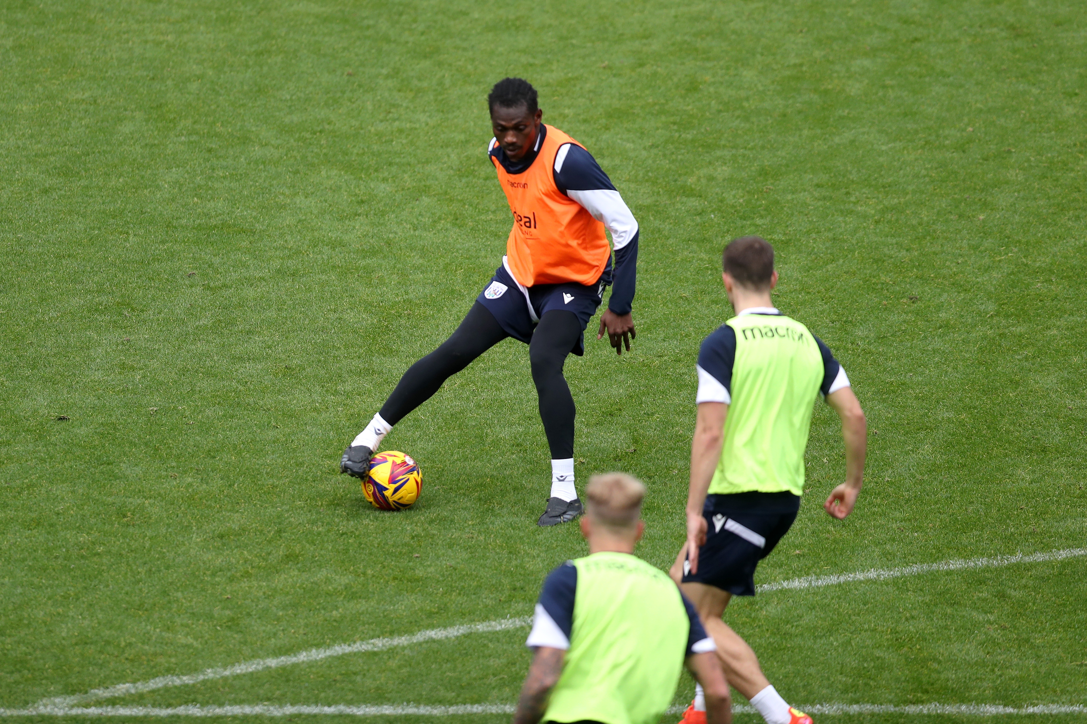 Ousmane Diakite on the ball during a training session at The Hawthorns