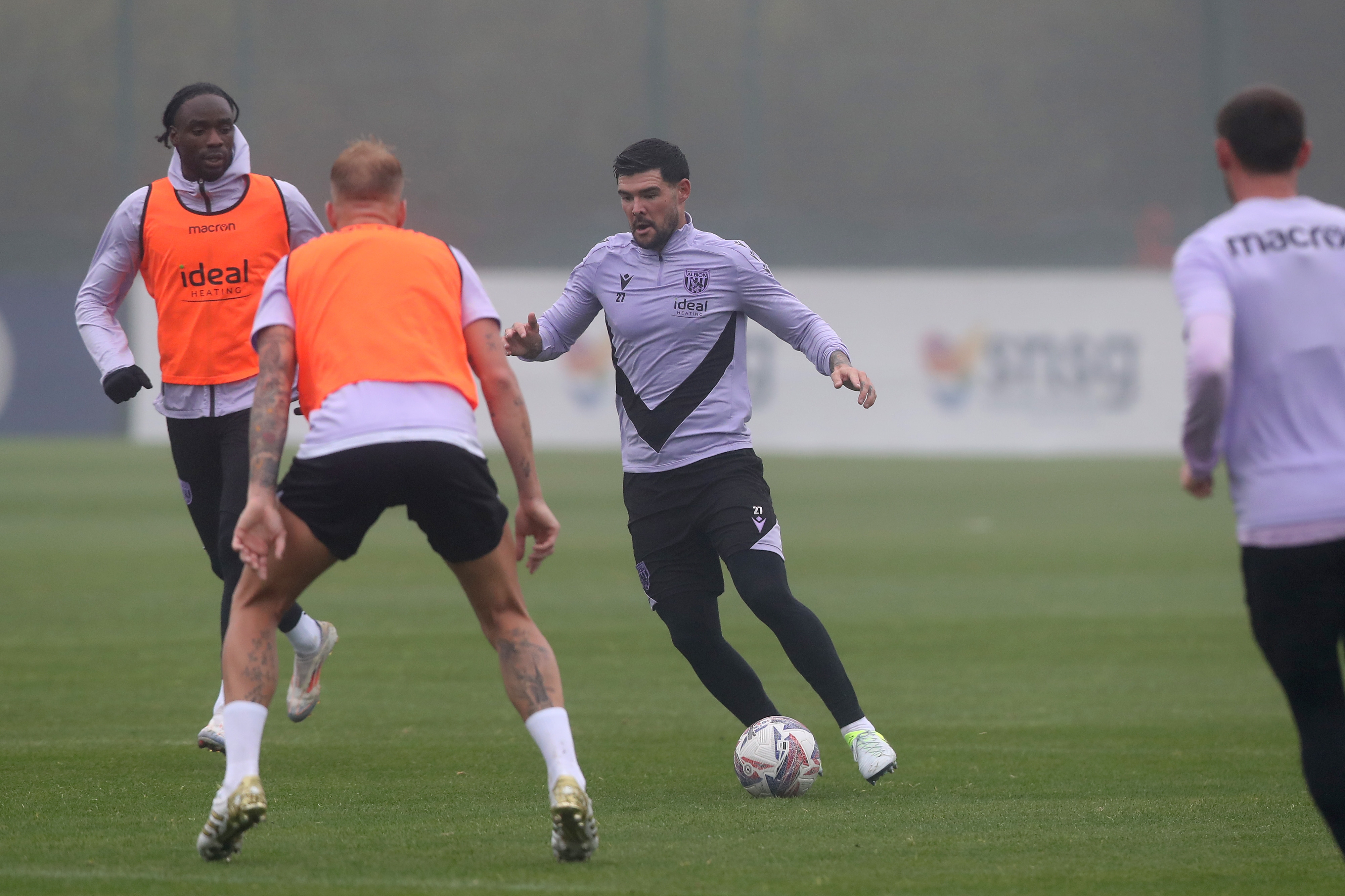 Alex Mowatt on the ball during a training session 