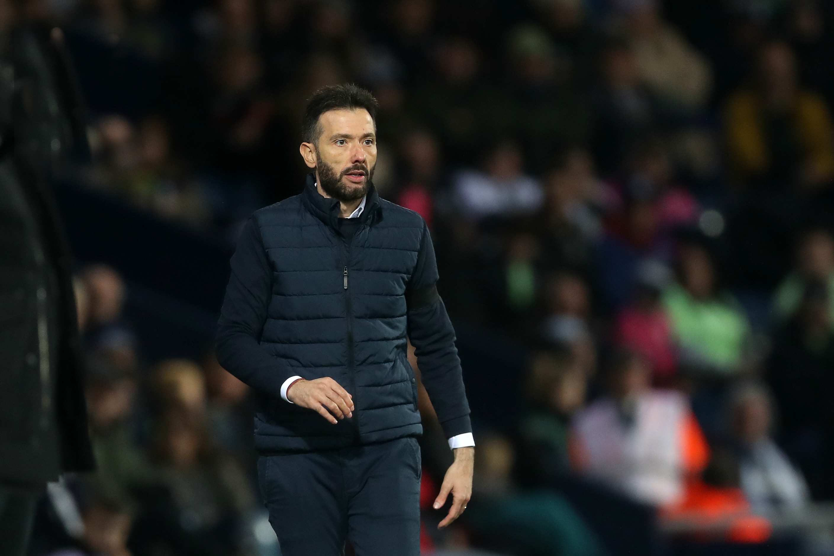 Carlos Corberán watching the game against Middlesbrough at The Hawthorns 