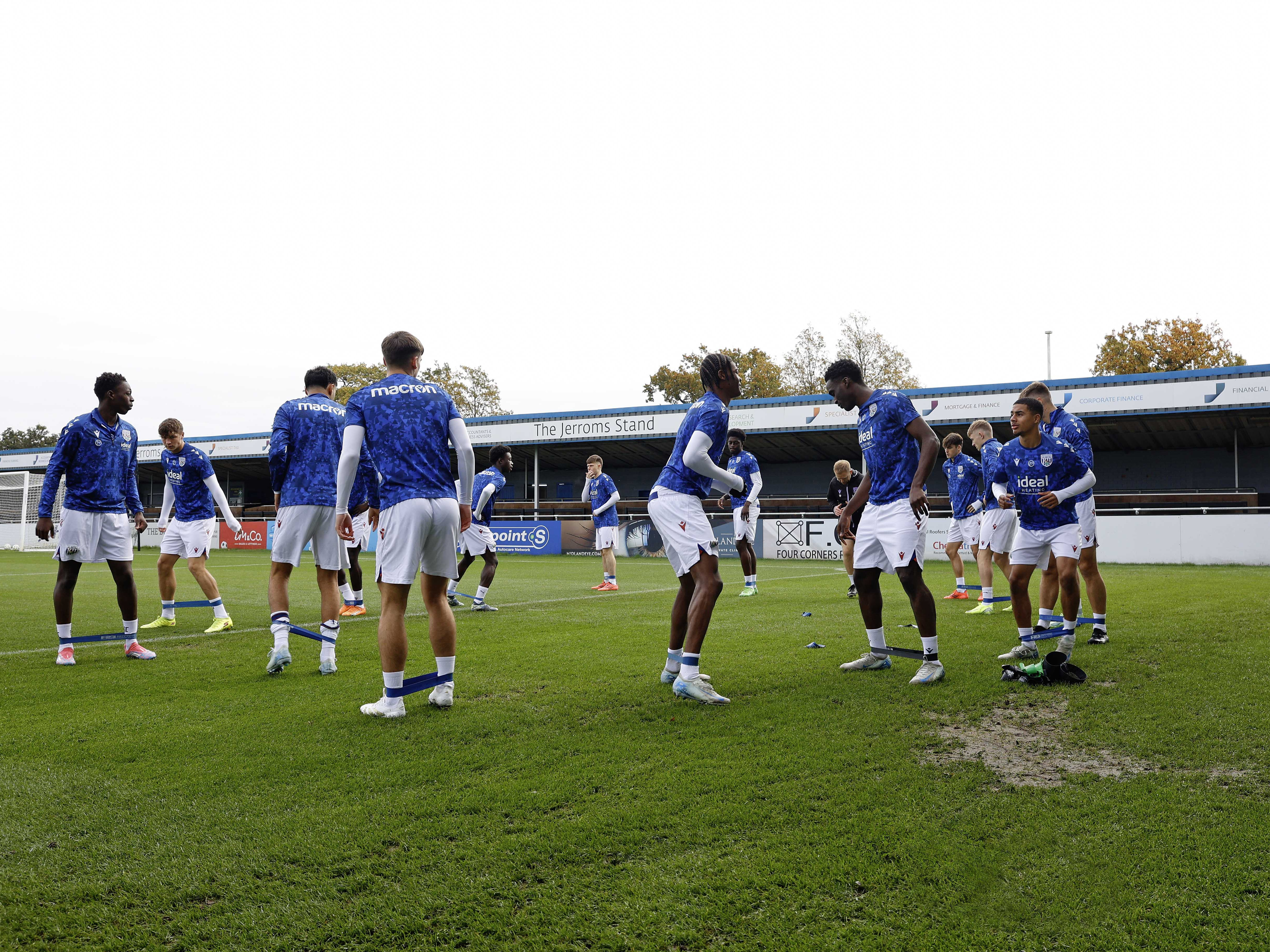 A photo of Albion U21s warming up at Solihull Moors' Damson Park stadium