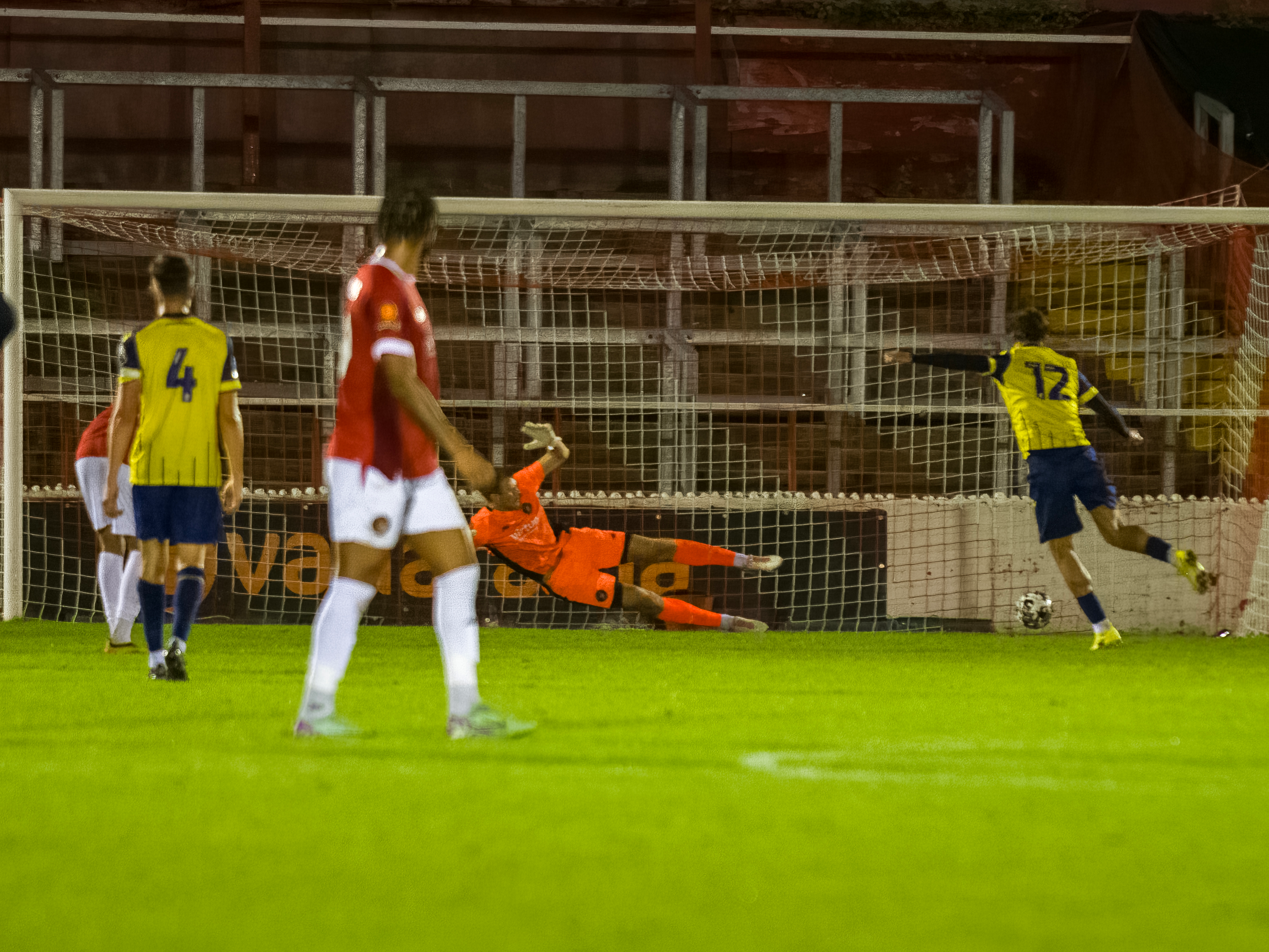 A photo of Cole Deeming scoring a penalty v Ebbsfleet in the National League Cup