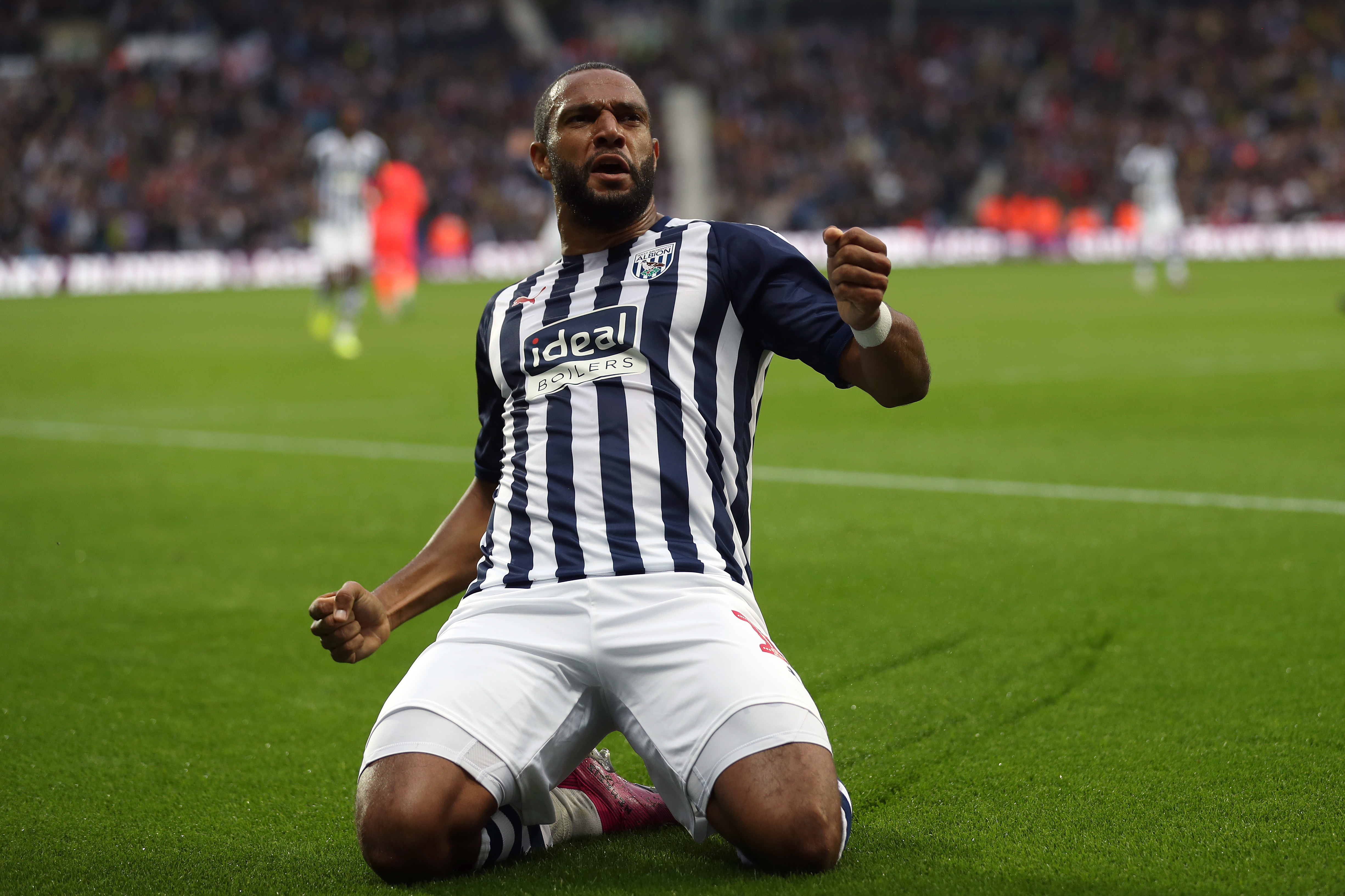 Matt Phillips celebrates scoring a goal for Albion in 2019 at The Hawthorns