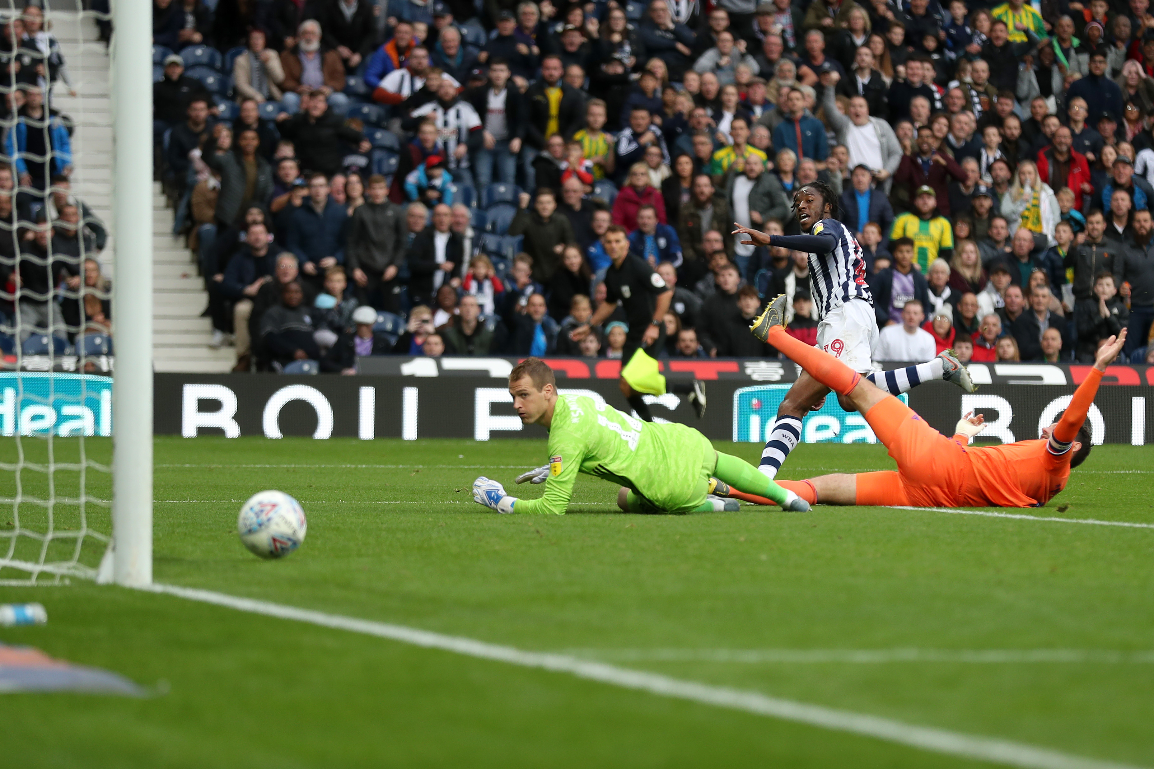 Romaine Sawyers scores for Albion against Cardiff at The Hawthorns in October 2019