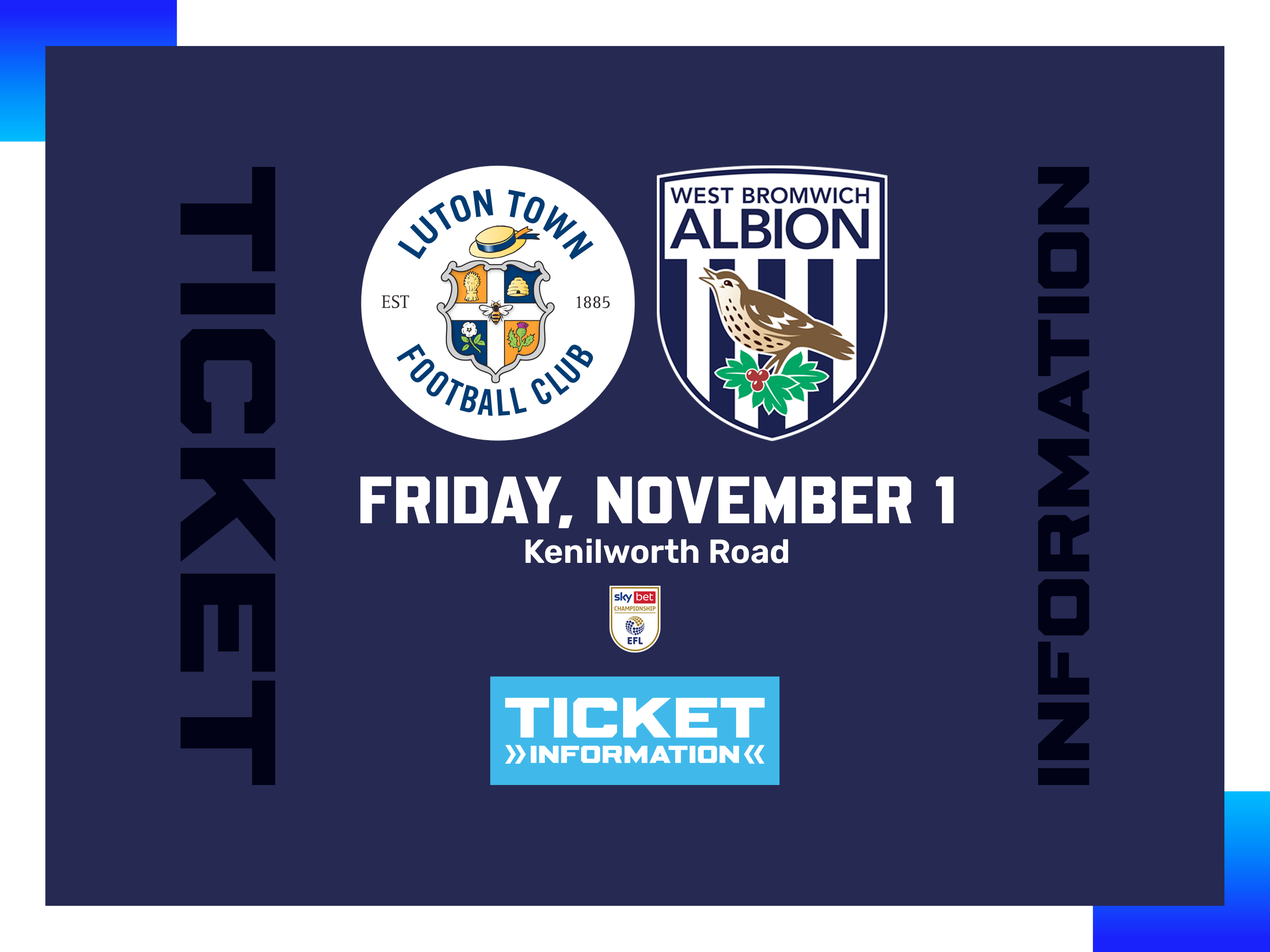 A ticket graphic displaying information for Albion's game against Luton