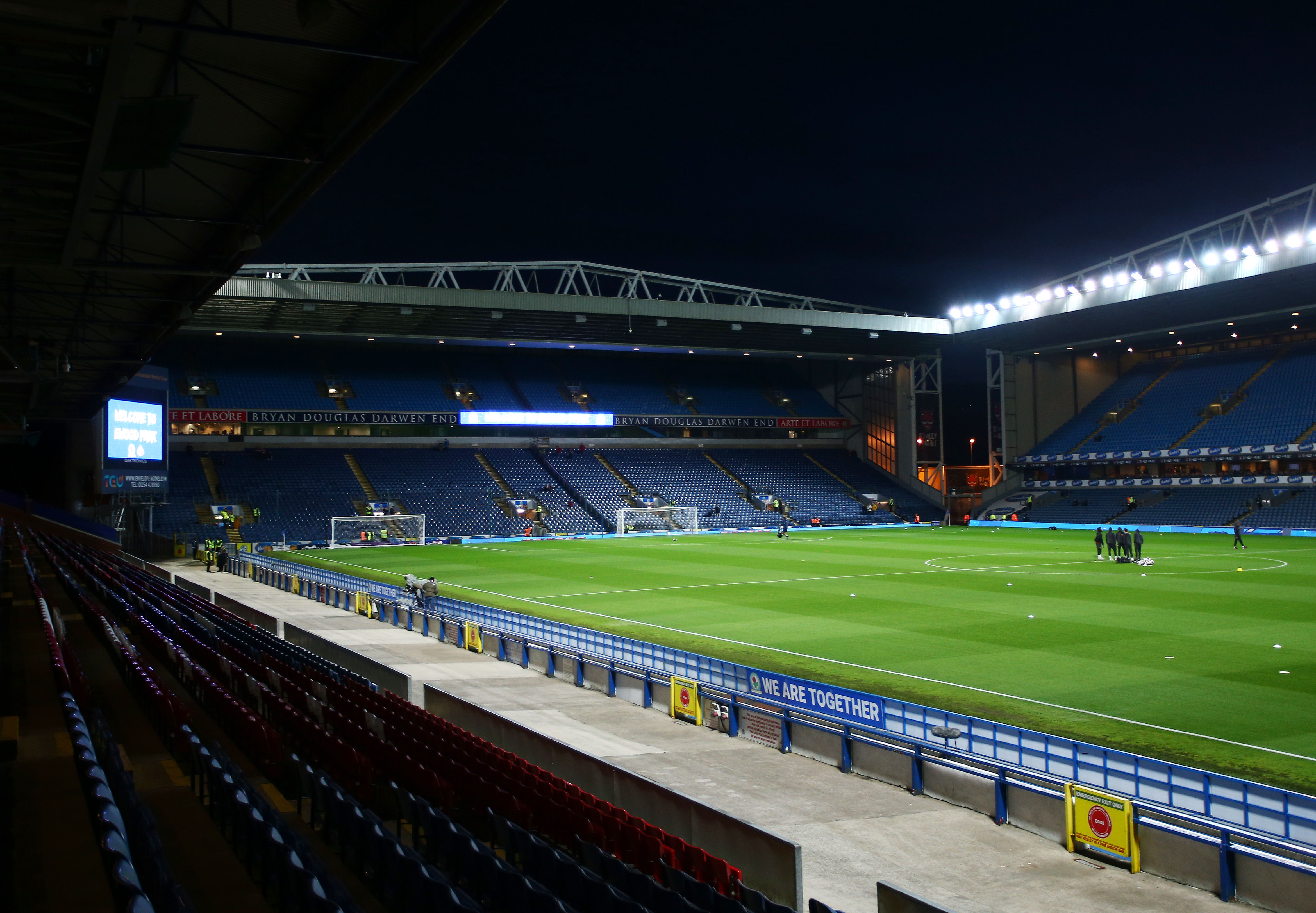 A general view of Ewood Park at night 