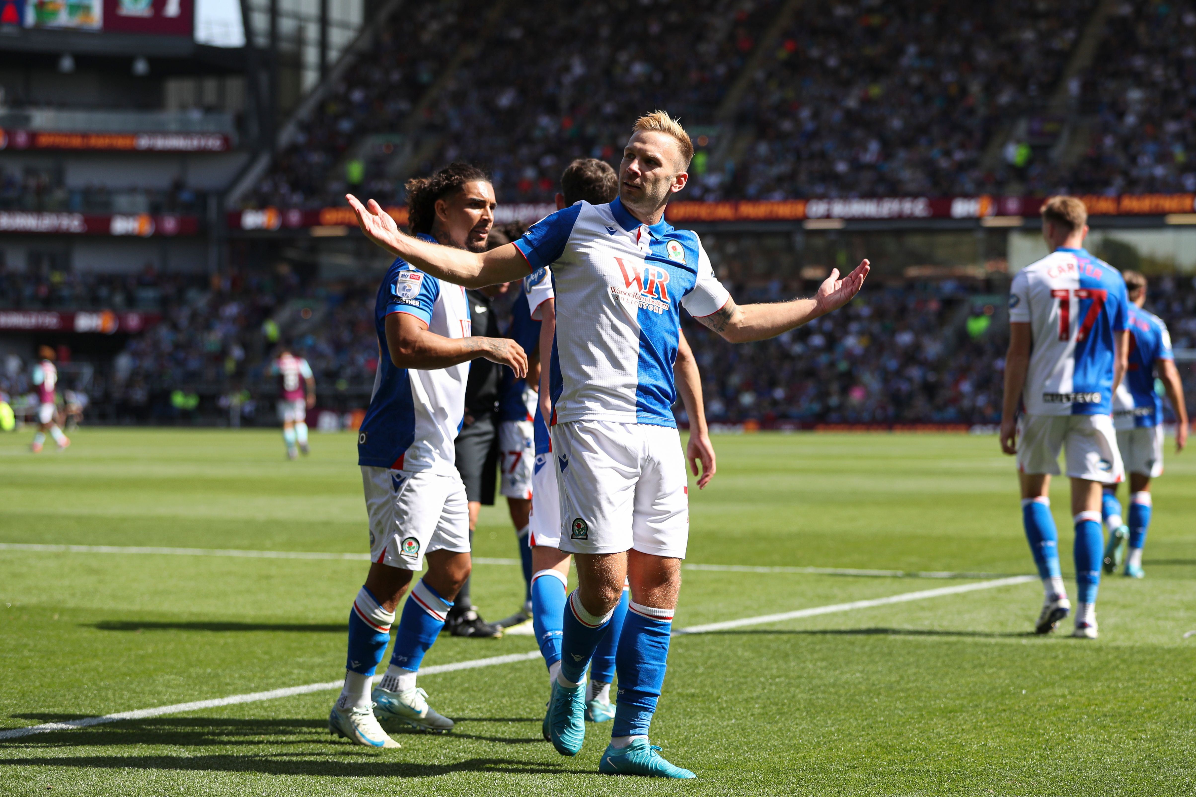 Blackburn forward Andi Weimann celebrates scoring for Rovers at Burnley 