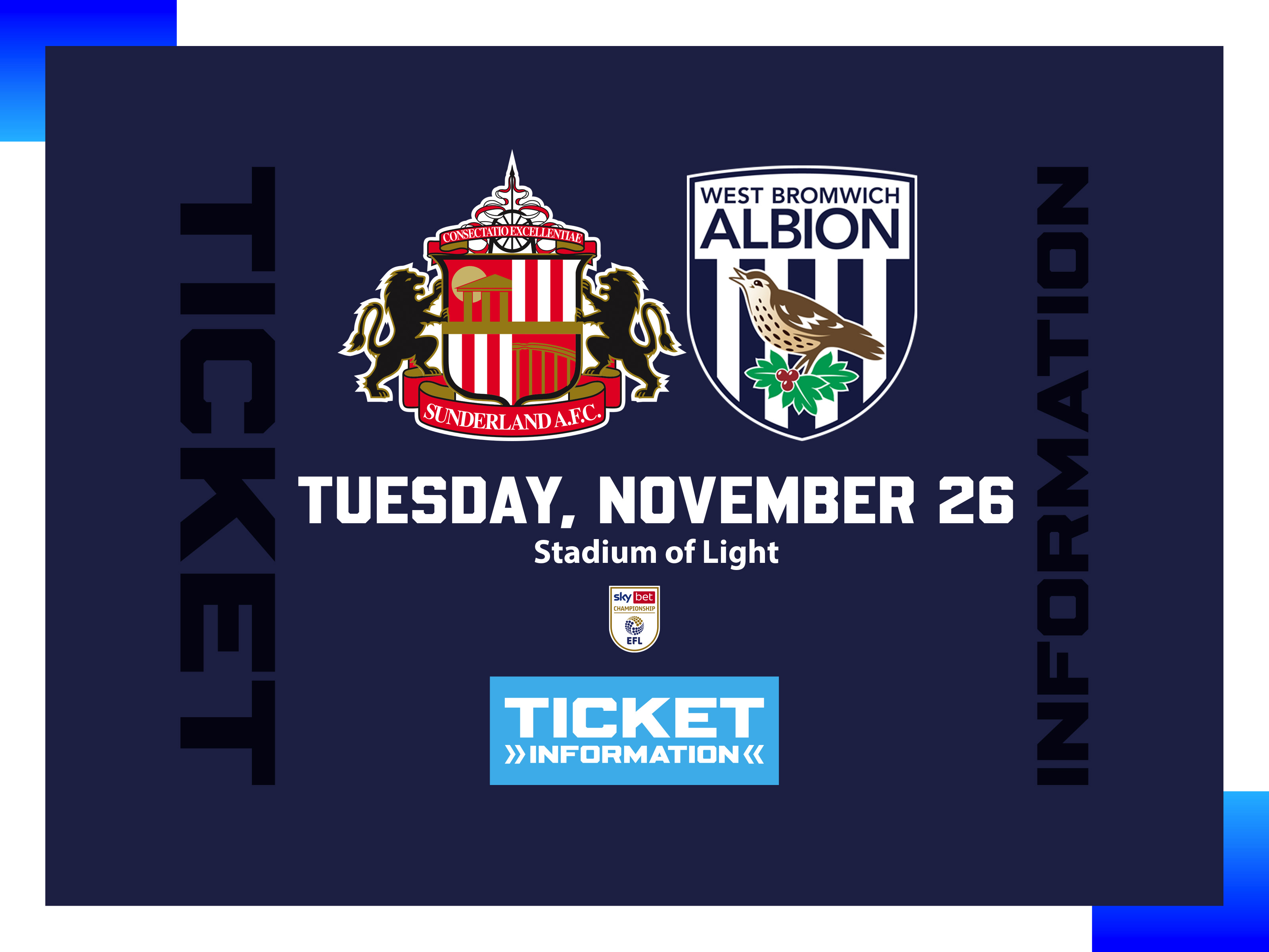 Albion's away ticket graphic with images of Sunderland and Albion badges 