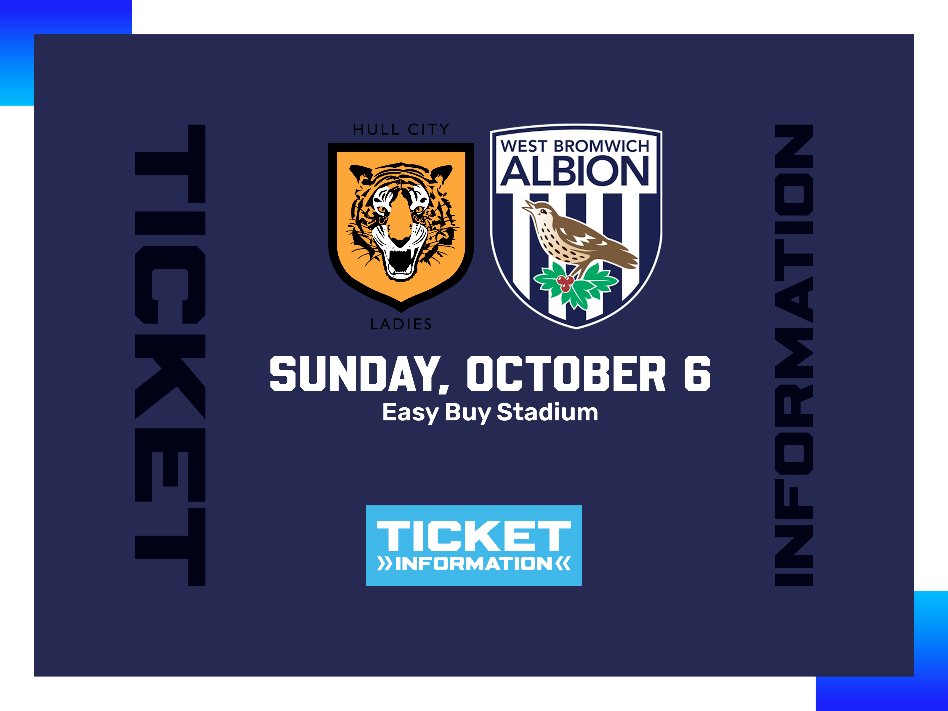 A ticket graphic displaying information for Albion Women's game against Hull City