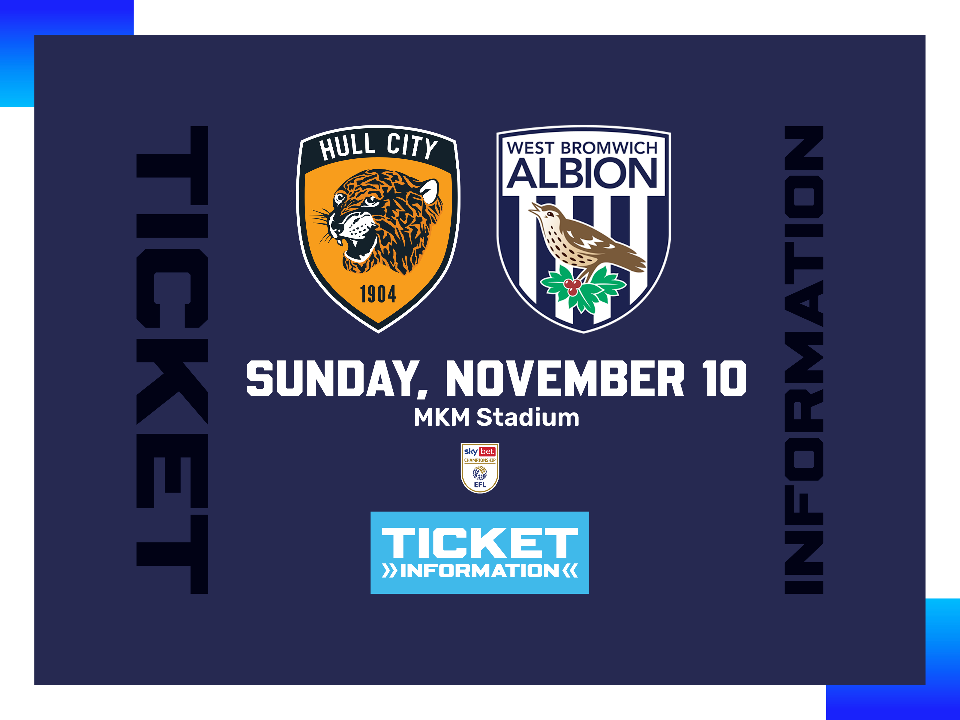 A ticket graphic displaying information for Albion's trip to Hull