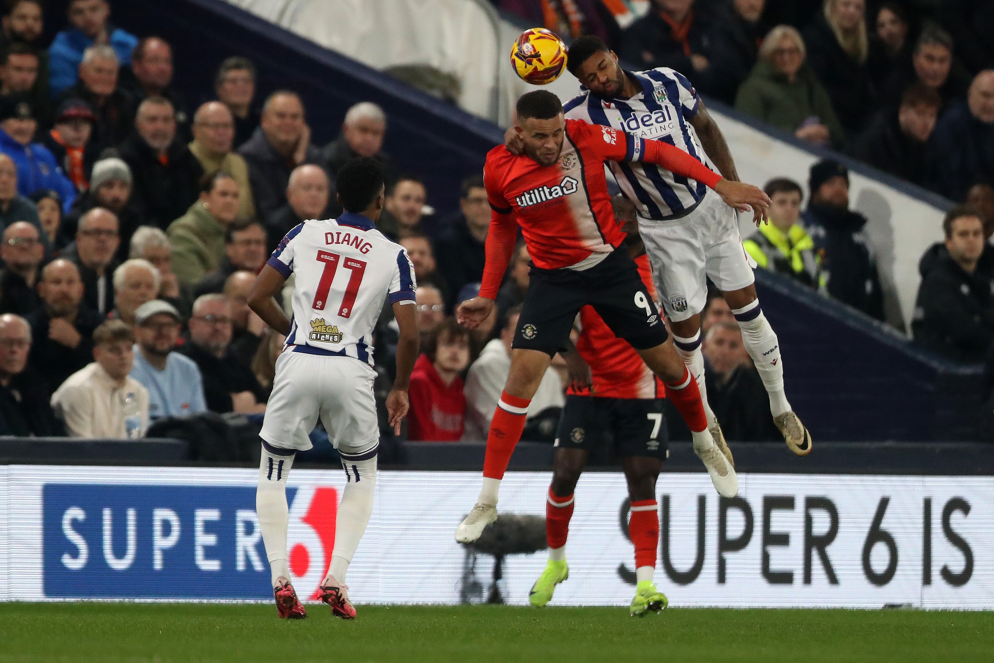 Darnell Furlong wins a header against Luton 