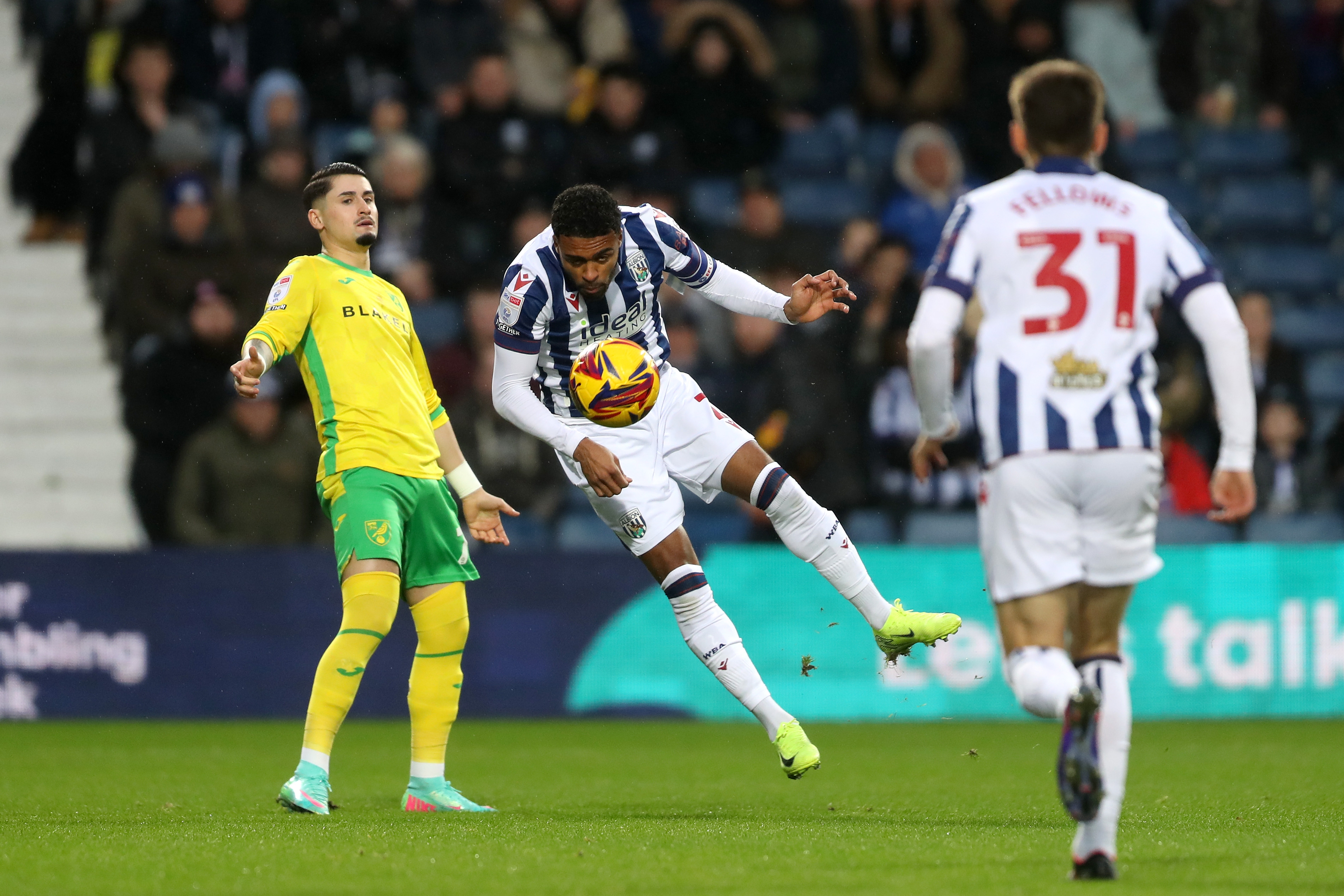 Darnell Furlong heading the ball against Norwich 