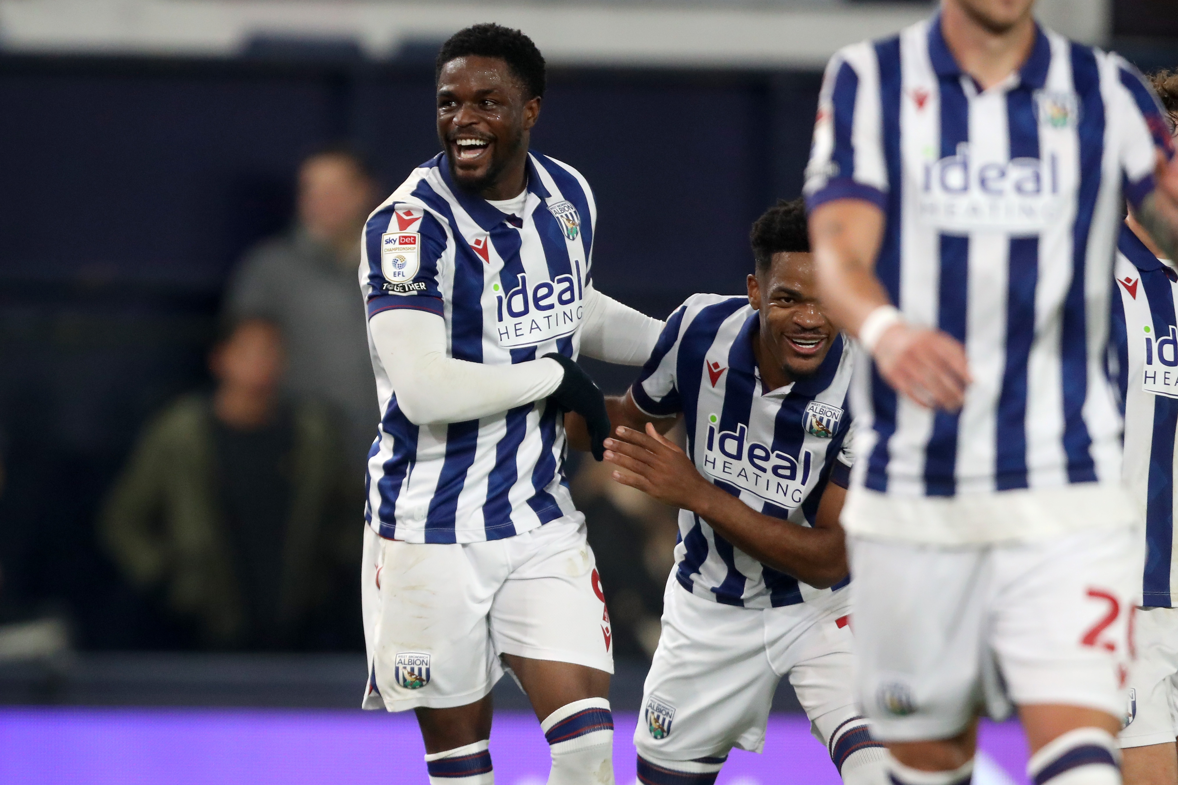 Josh Maja celebrates scoring against Luton 