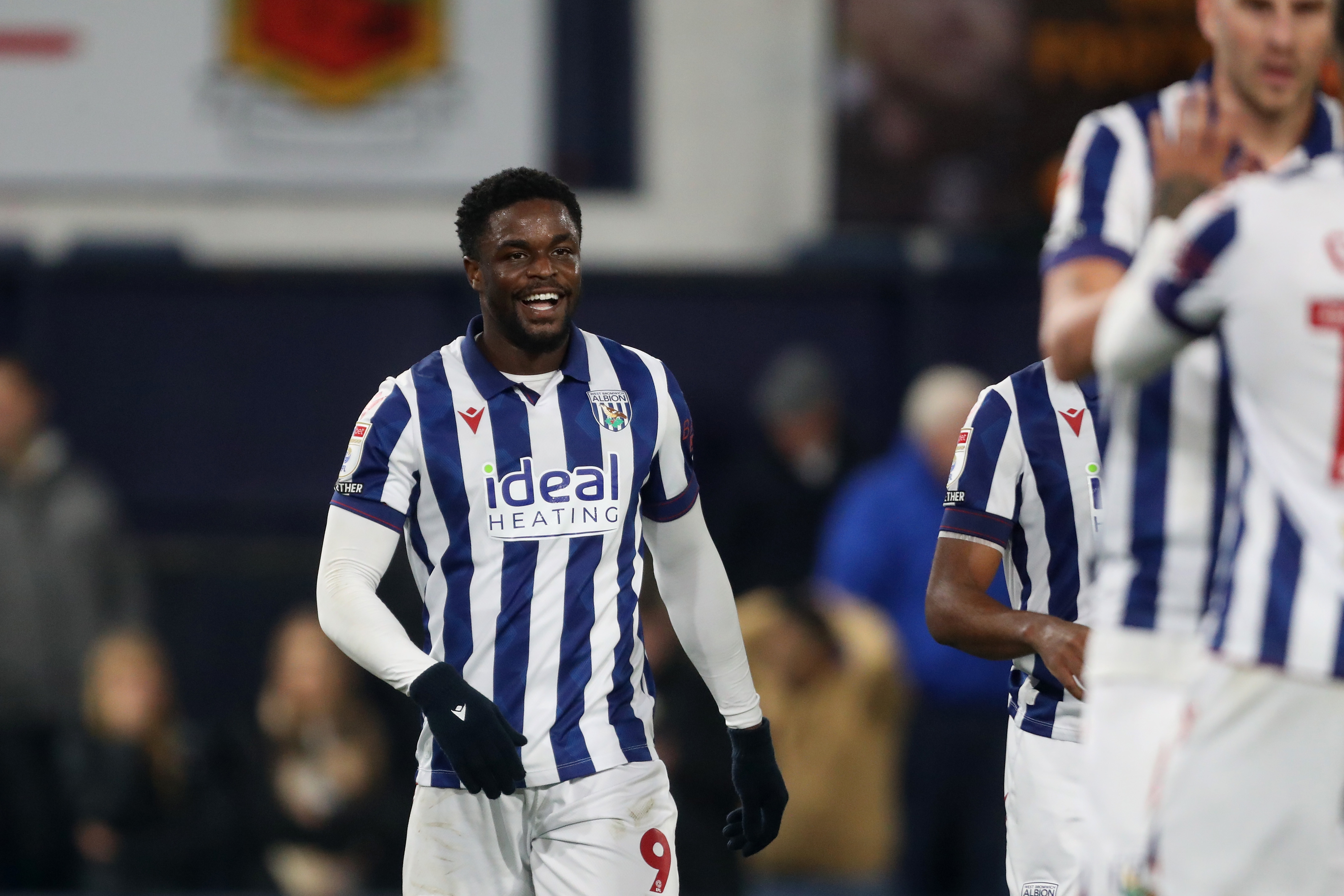 Josh Maja celebrates scoring against Luton 