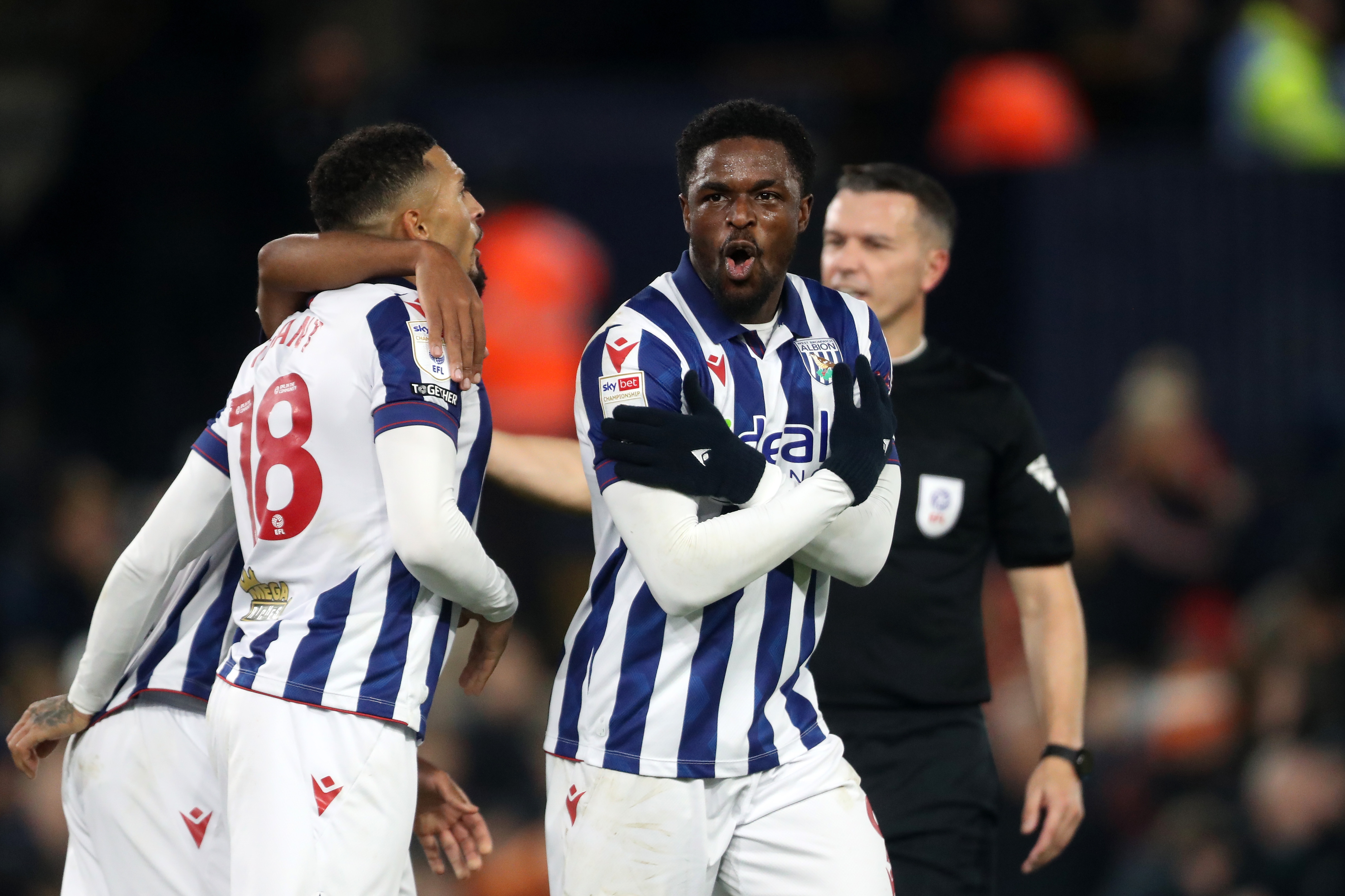 Josh Maja celebrates scoring against Luton 