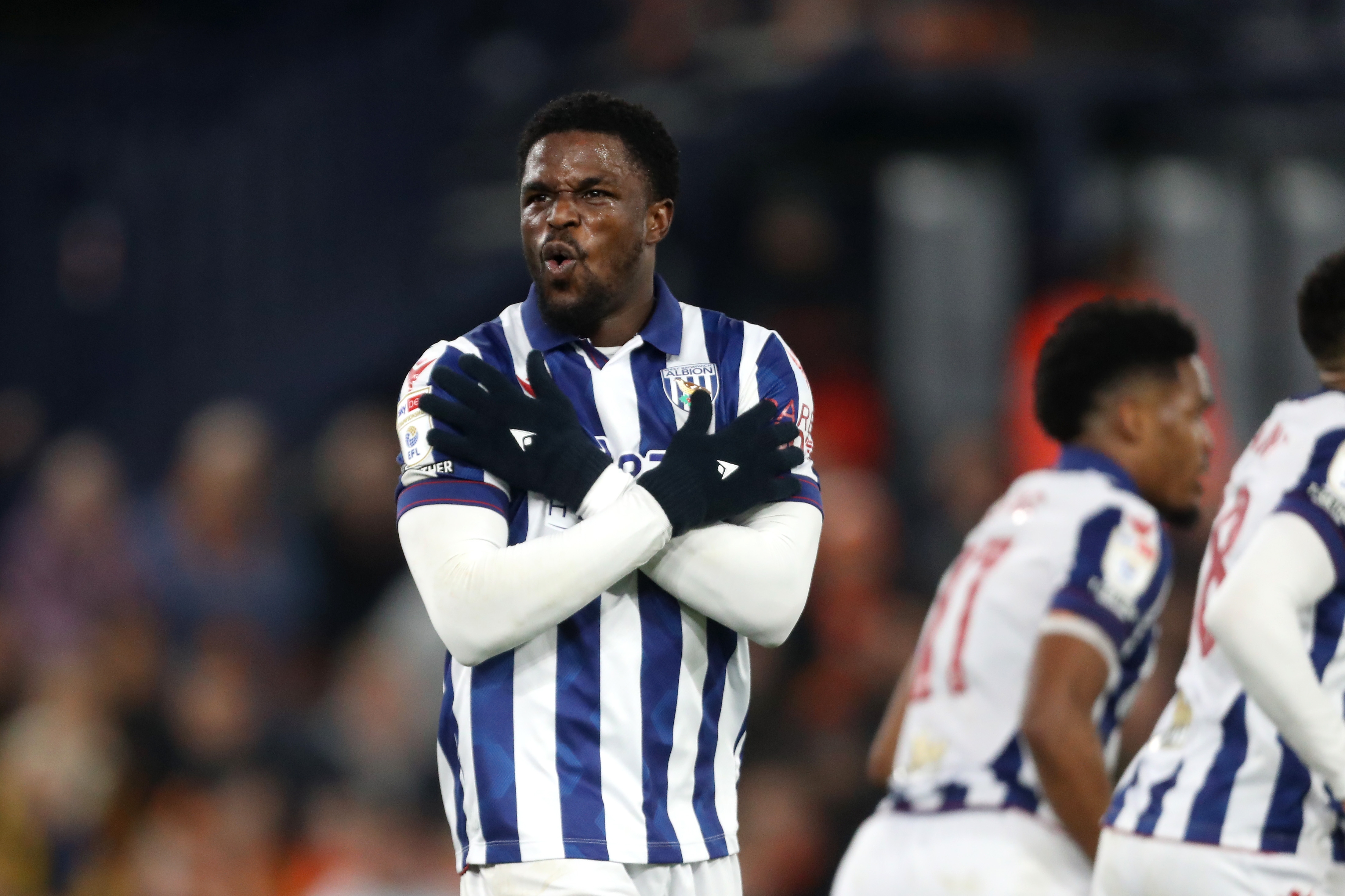 Josh Maja celebrates scoring against Luton 