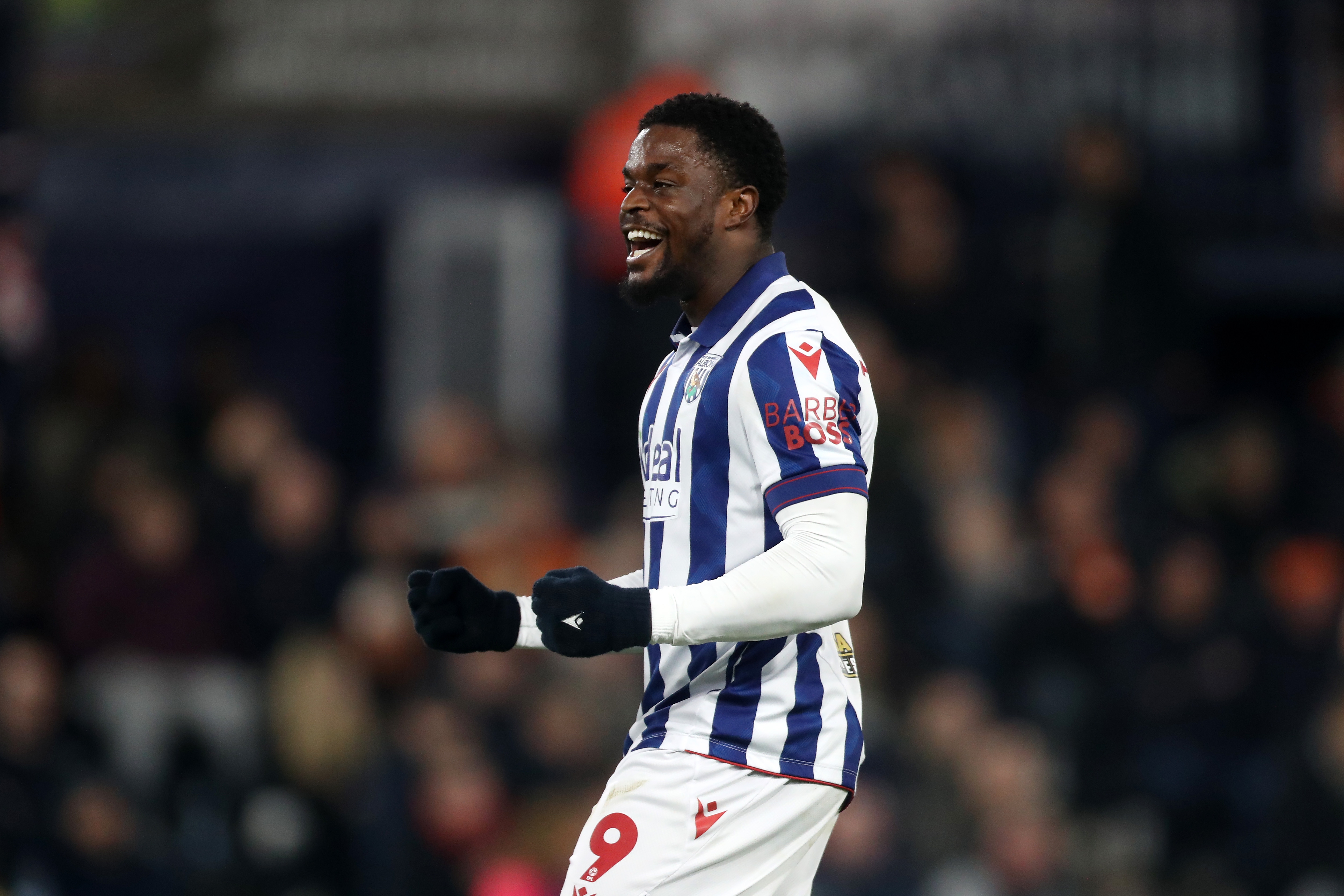 Josh Maja celebrates scoring against Luton 