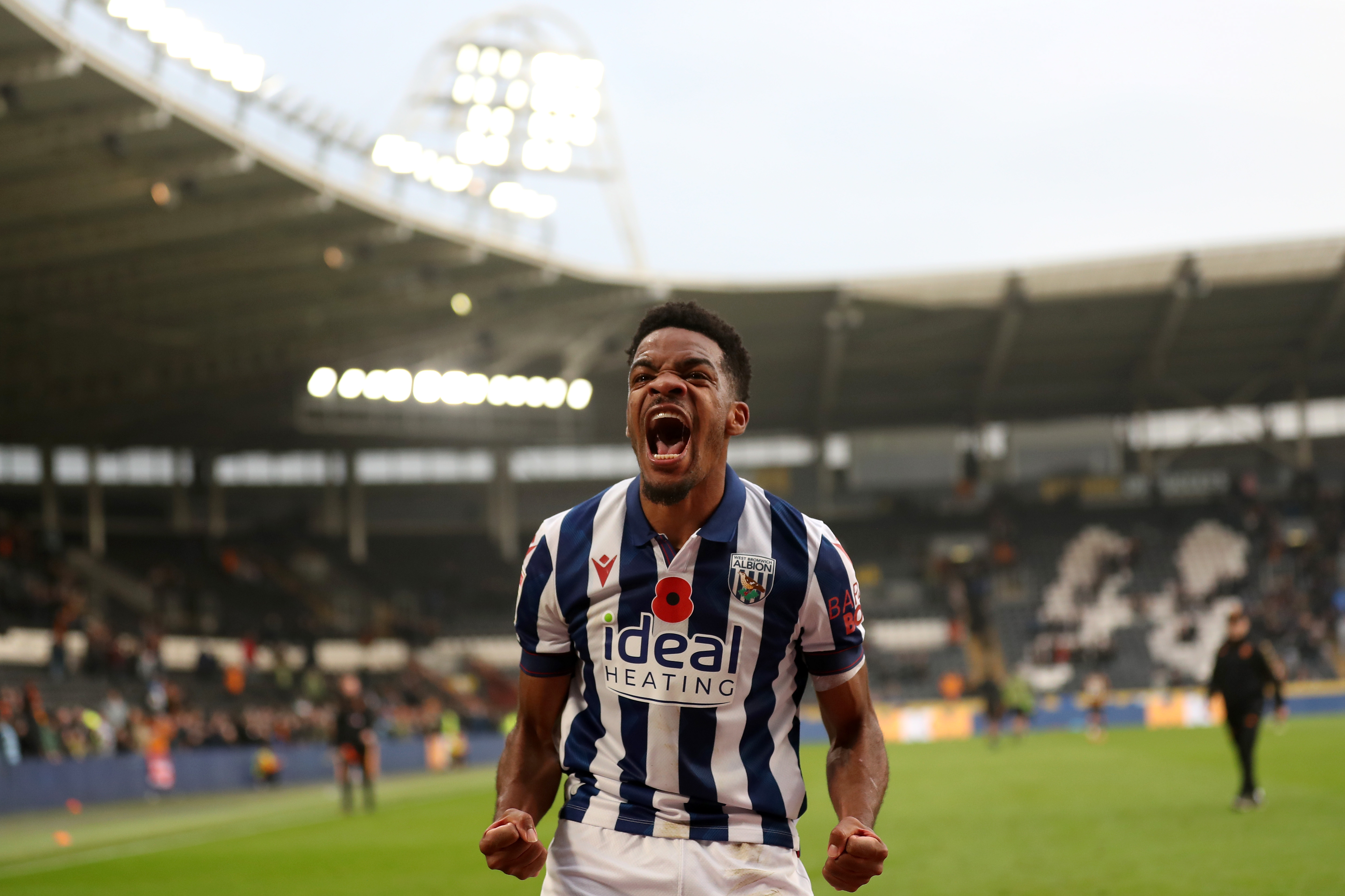 Grady Diangana celebrates a win after the full-time whistle