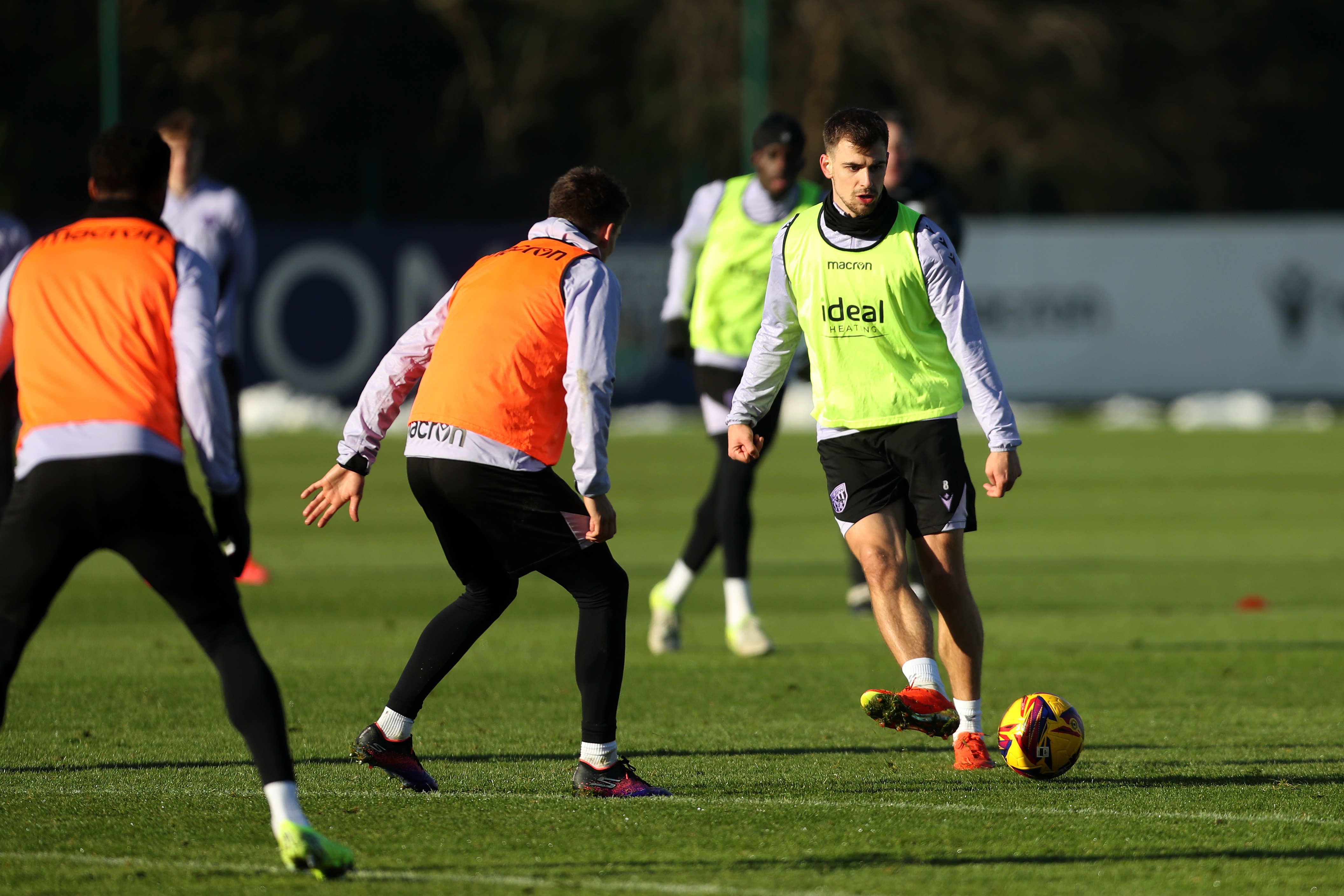 Jayson Molumby on the ball during training 