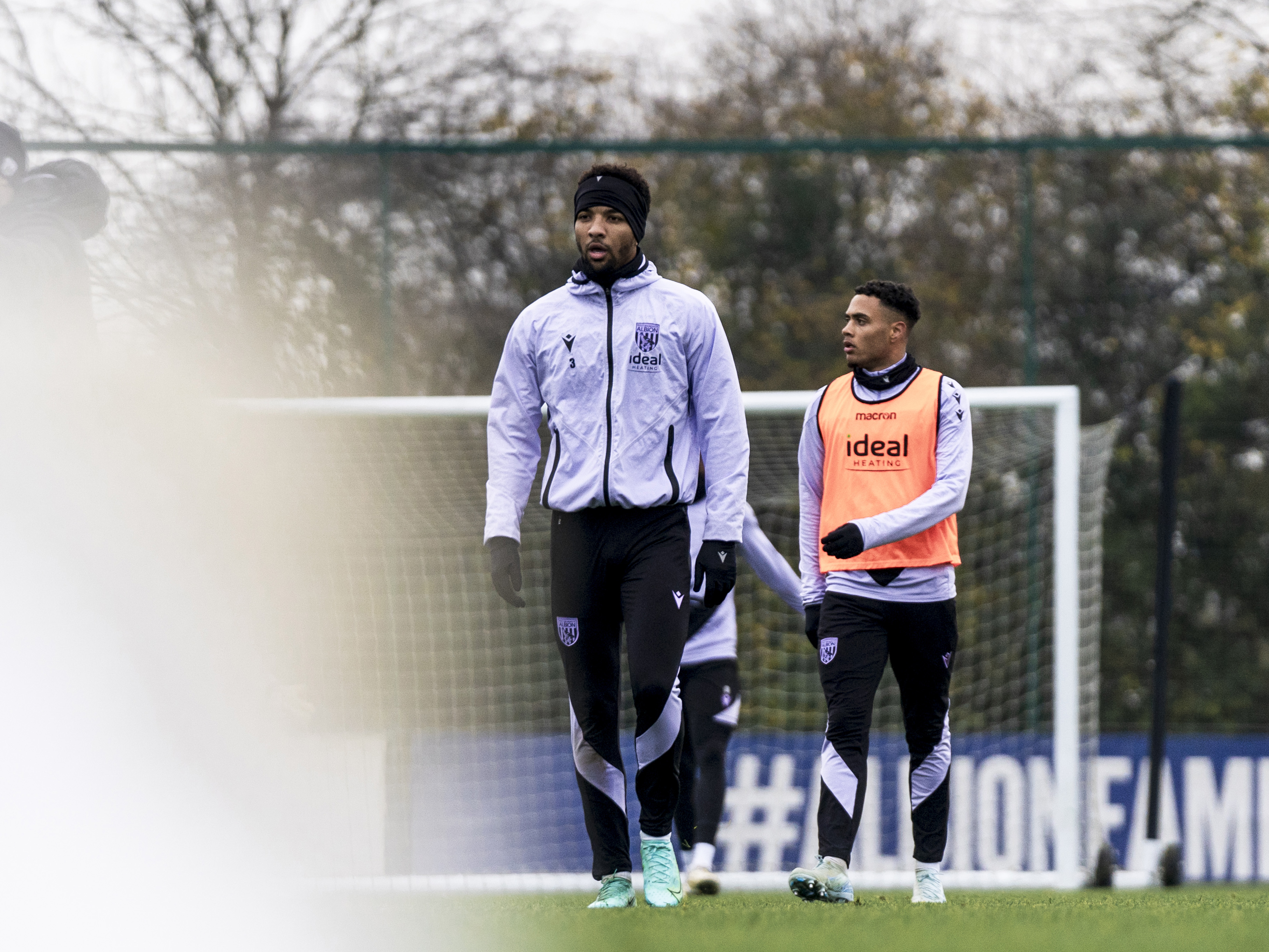 Mason Holgate with a hat on during a training session