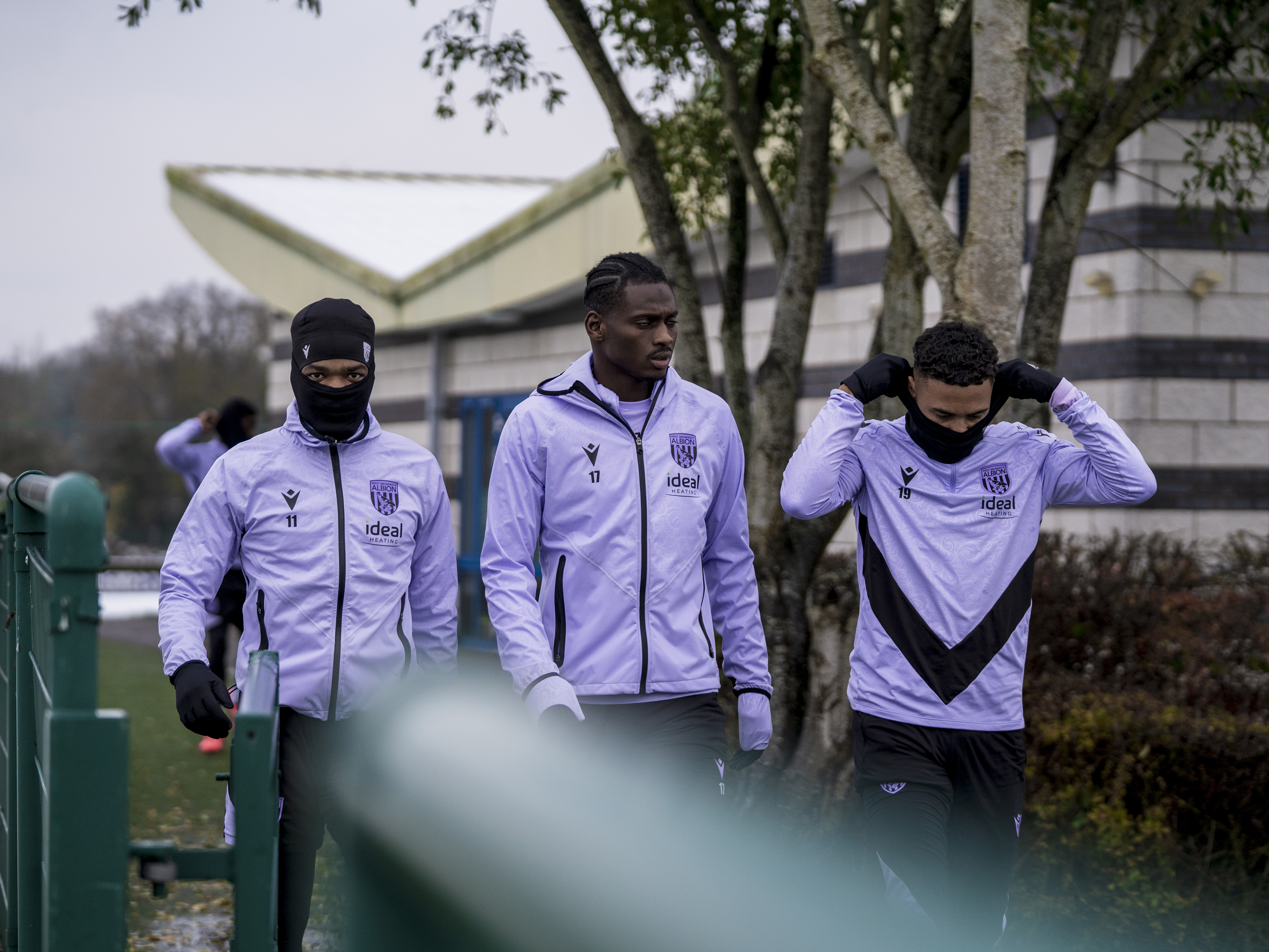 Grady Diangana, Ousmane Diakité and Lewis Dobbin head out to training