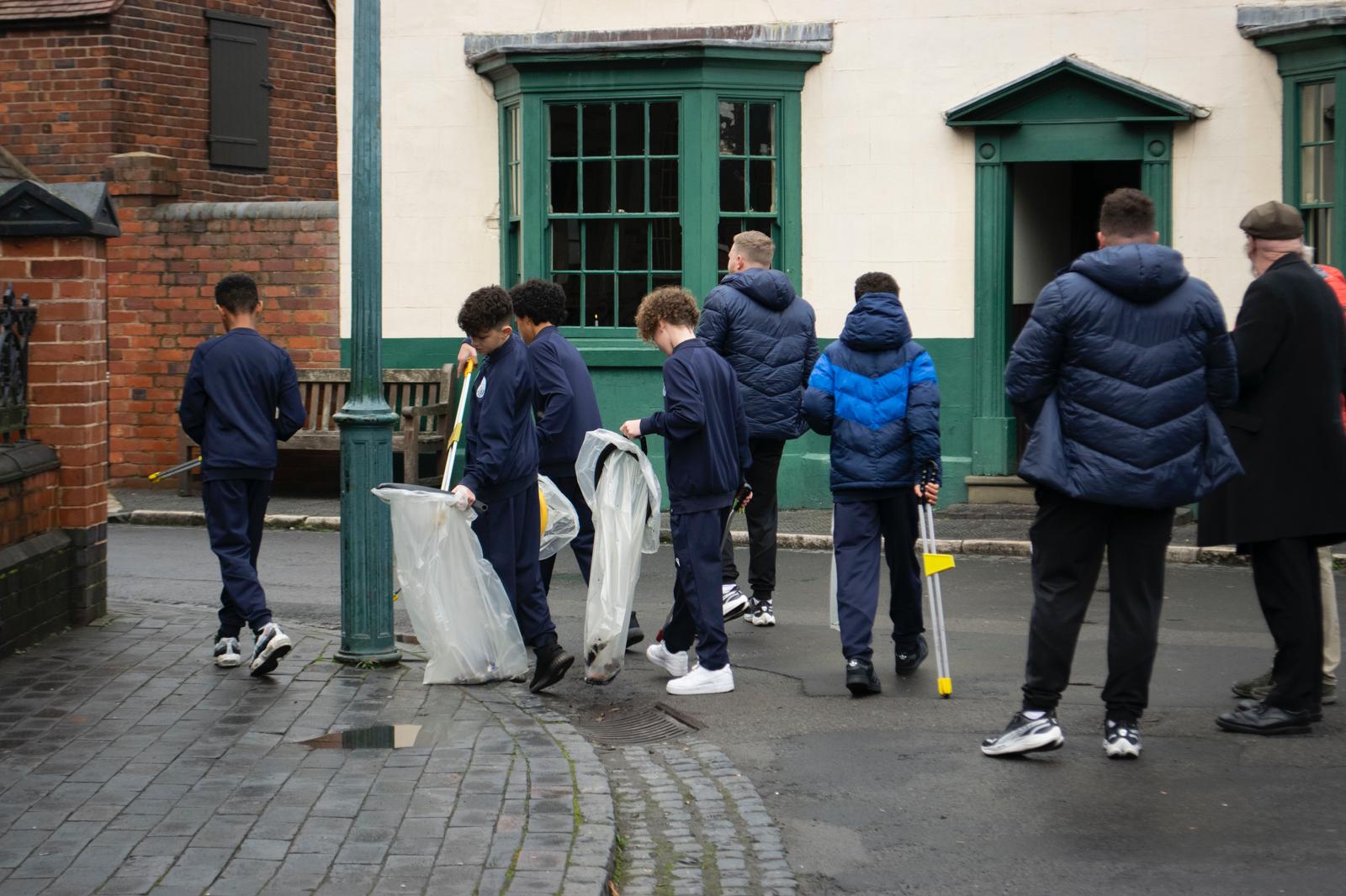 WBA U12s Academy players picking up litter at the Black Country Museum. 