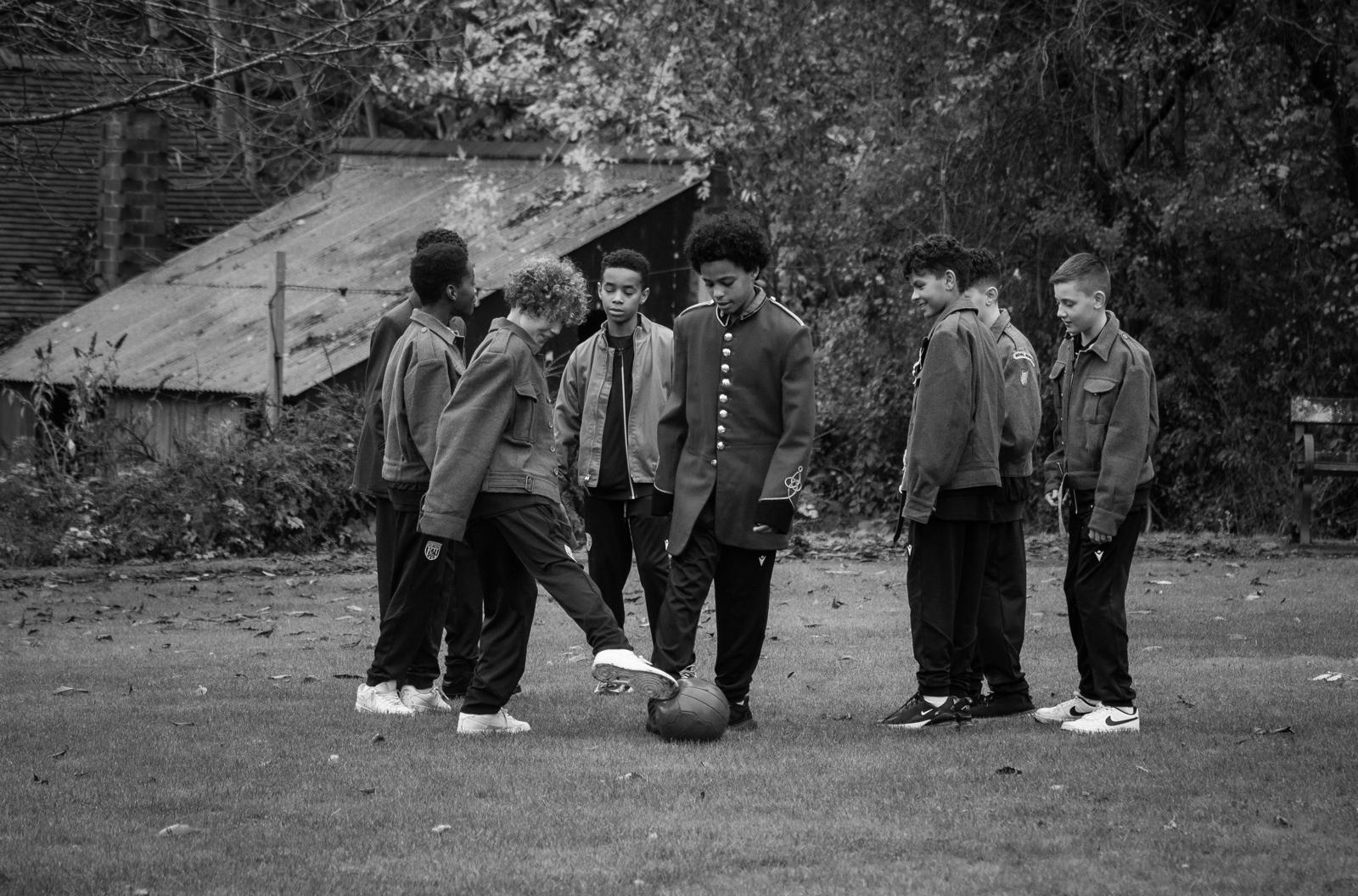 WBA U12s Academy players playing football at The Black Country Museum. 